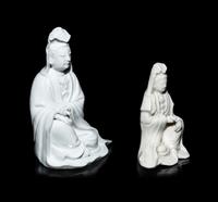 Two Chinese Blanc-de-Chine Porcelain Figures of Seated Guanyin