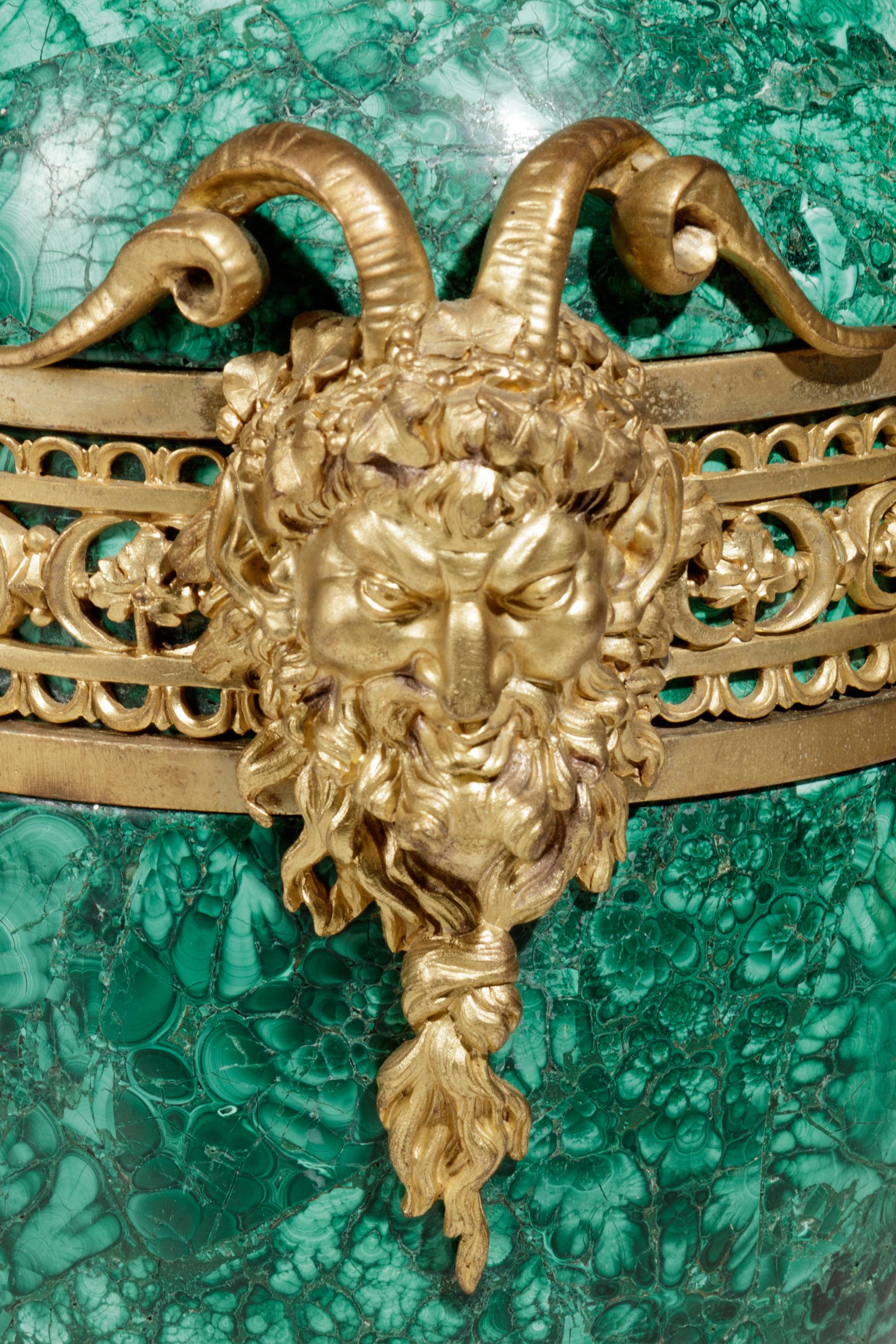 An Empire Style Gilt Bronze Mounted Malachite Urn