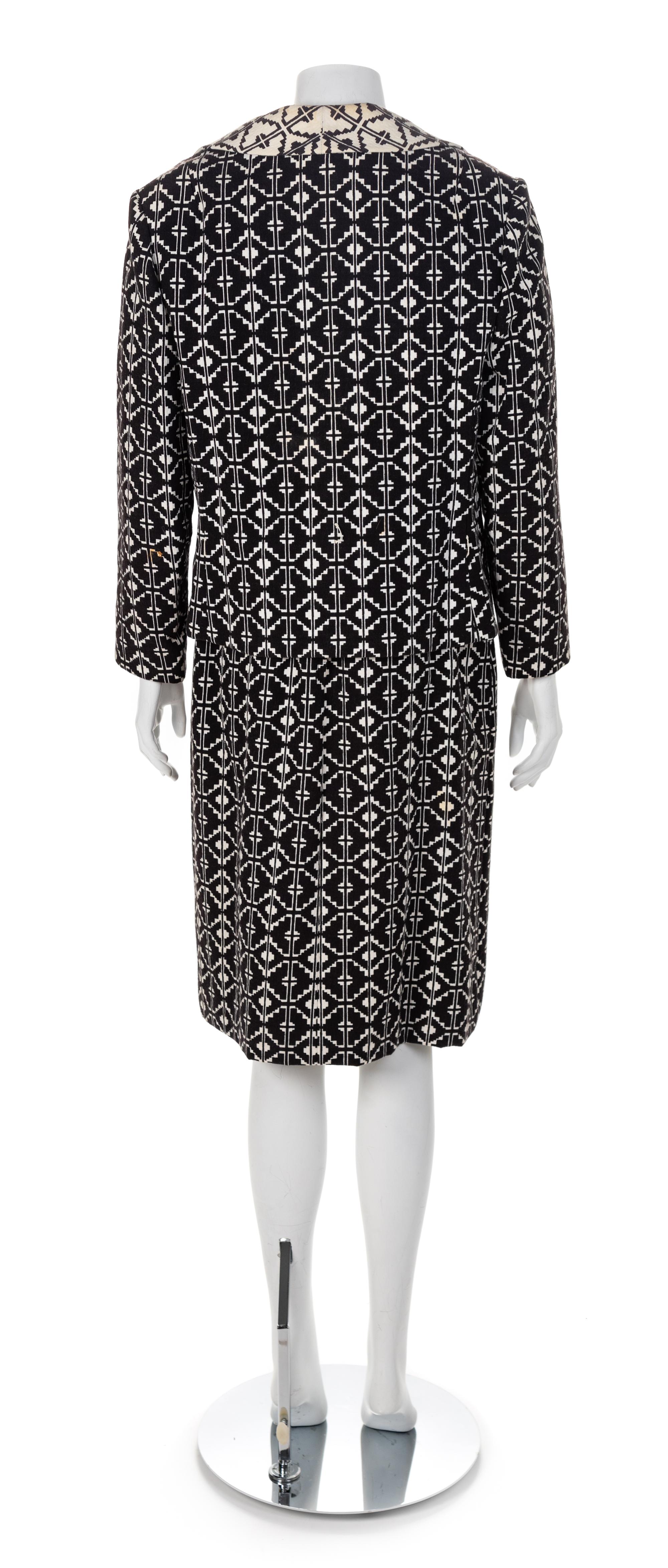 Elaine Ames Two-Piece Black and White Geometric Cotton Ensemble, 1960s No size label