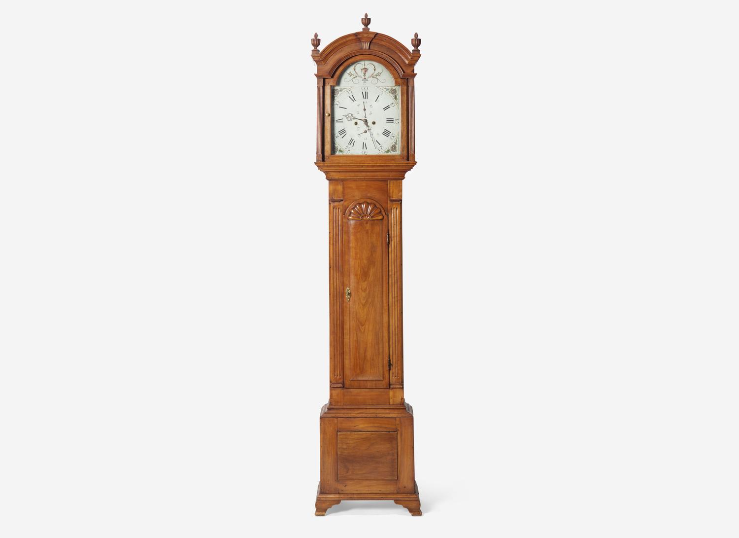 A Chippendale Shell-Carved Cherrywood Block-Front Tall Case Clock