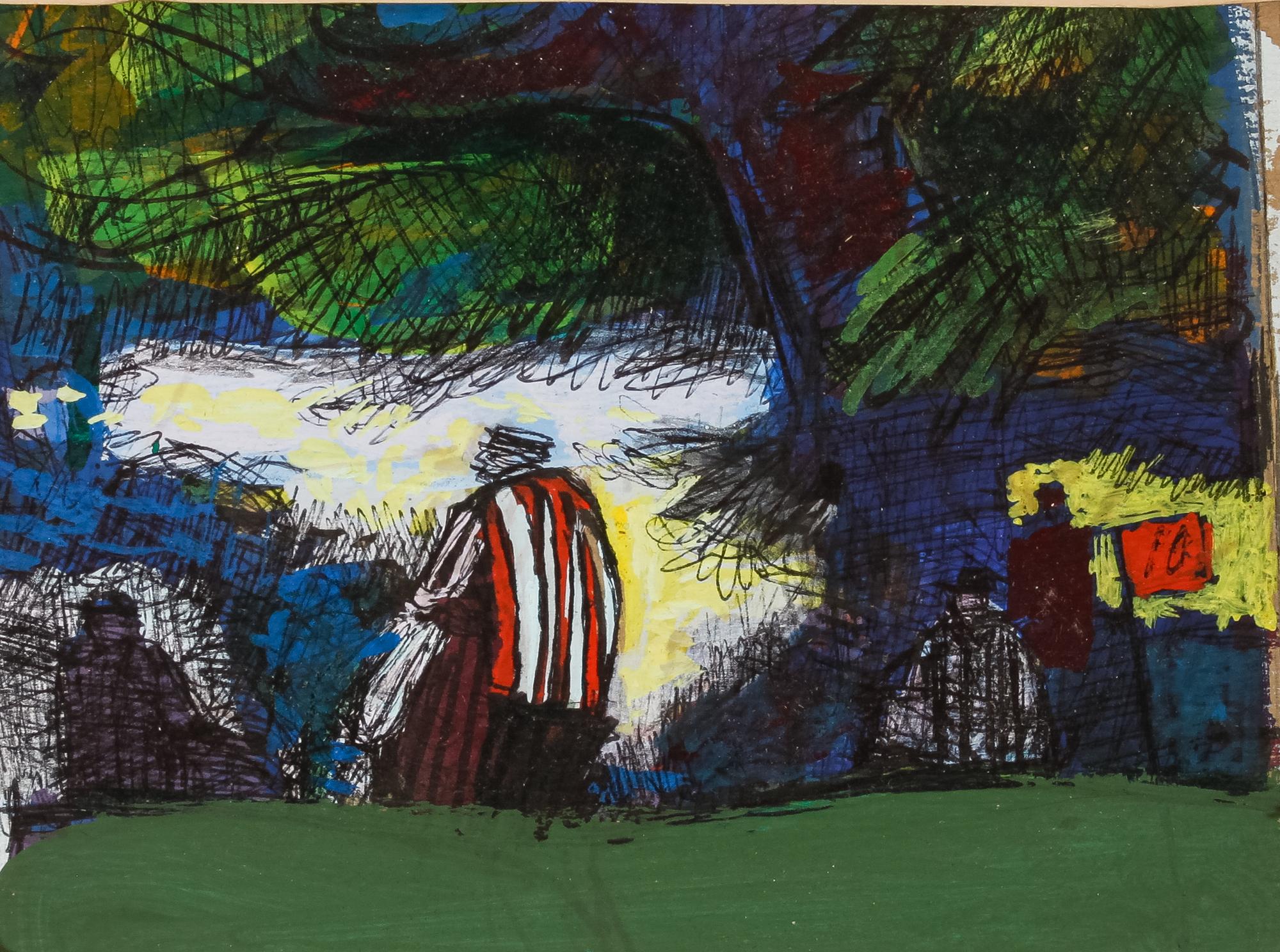 Four works: 19th Hole, 1971; Untitled (Golf Scene); Untitled (Golfers Under Tree); and Golfers ABC , 1964