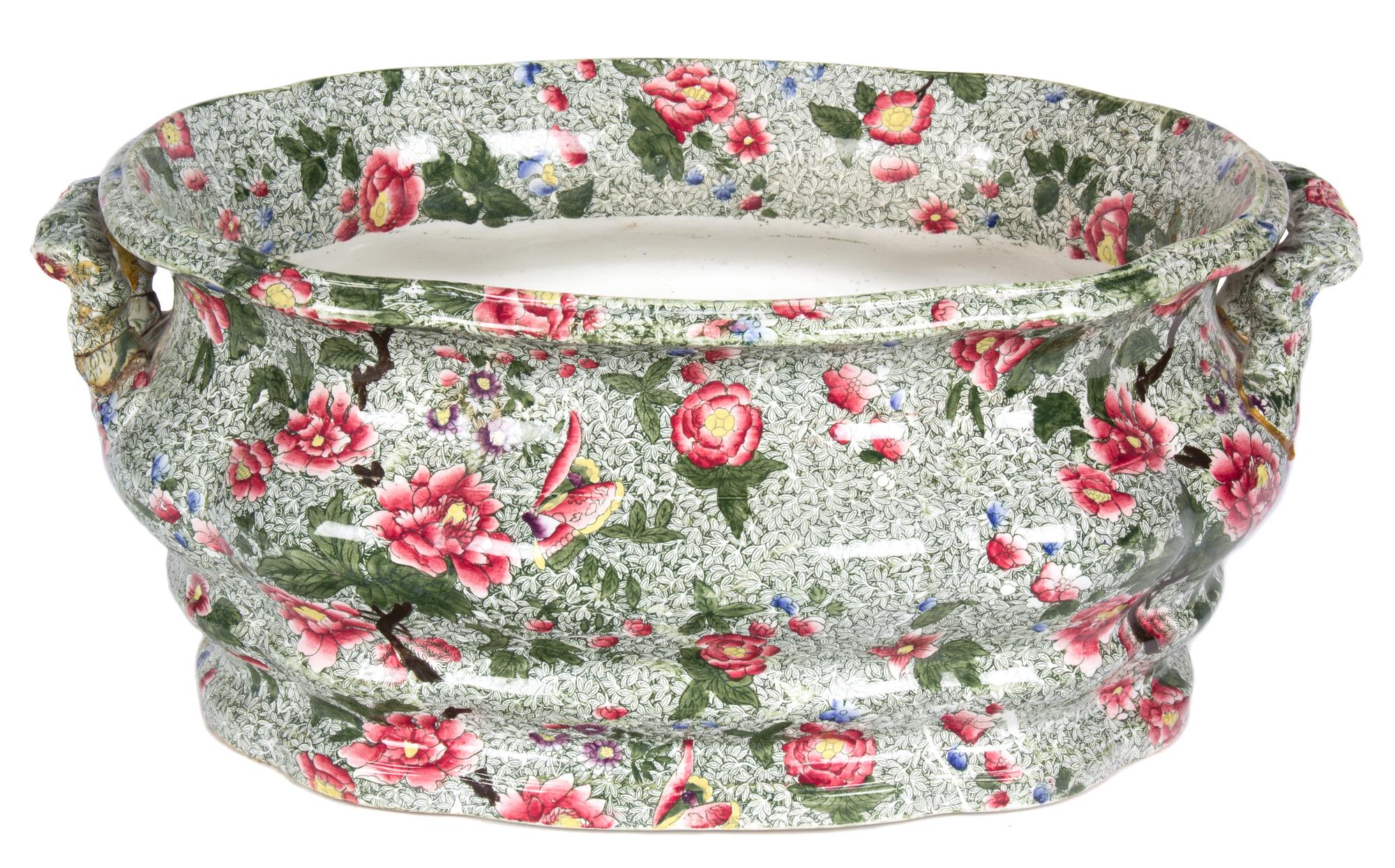 A Spode New Faience Porcelain Jardiniere Height 7 1/2 x length 18 inches.