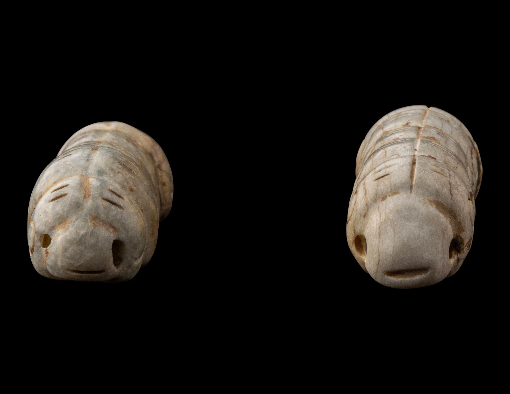 Two Chinese Jade Silkworms