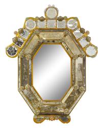 A Venetian Etched Glass Mirror with Beaded Embellishments