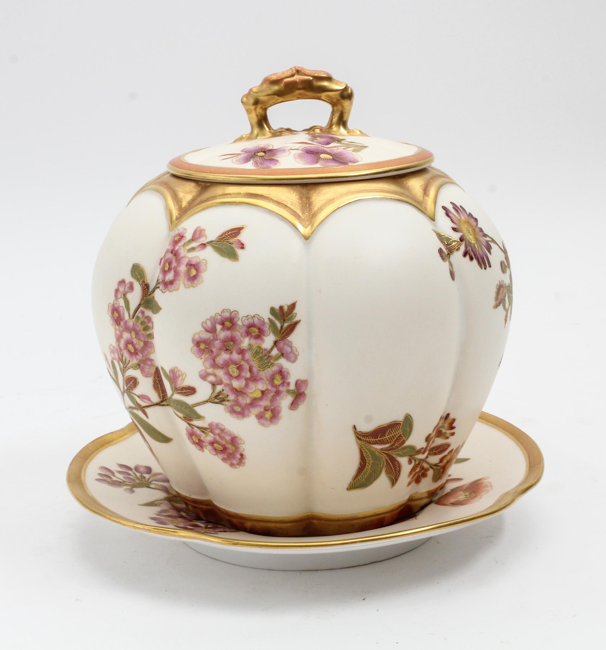 A Royal Worcester Porcelain Covered Jar Height overall 7 1/2 inches, — 1898