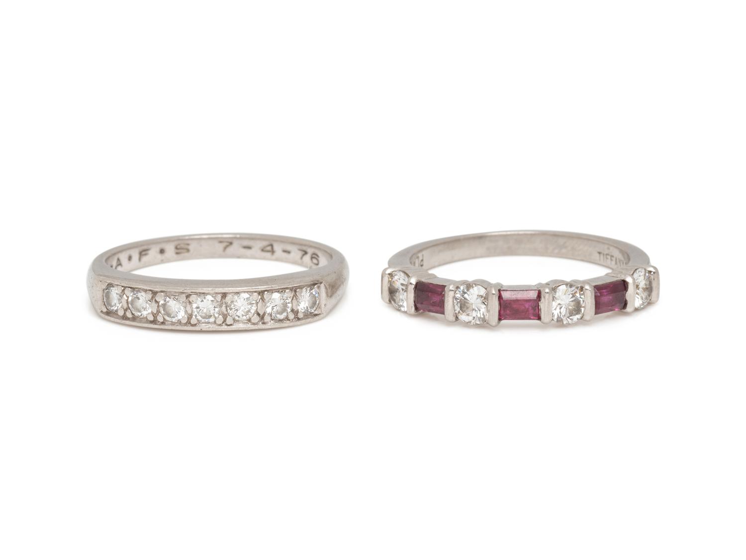 TIFFANY & CO., RUBY AND DIAMOND RING AND DIAMOND RING