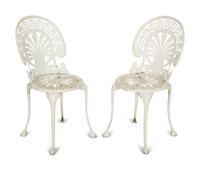 A Pair of White Painted Cast Metal Garden Chairs