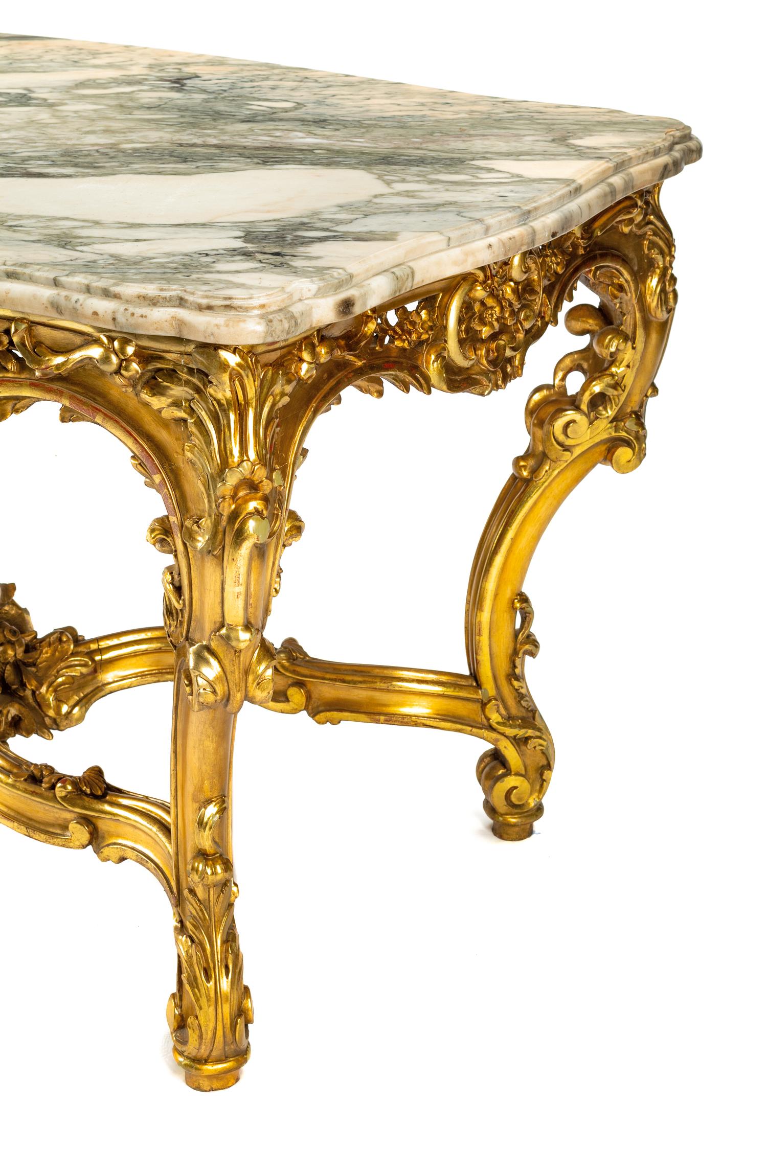 A Louis XV Style Giltwood Marble-Top Table