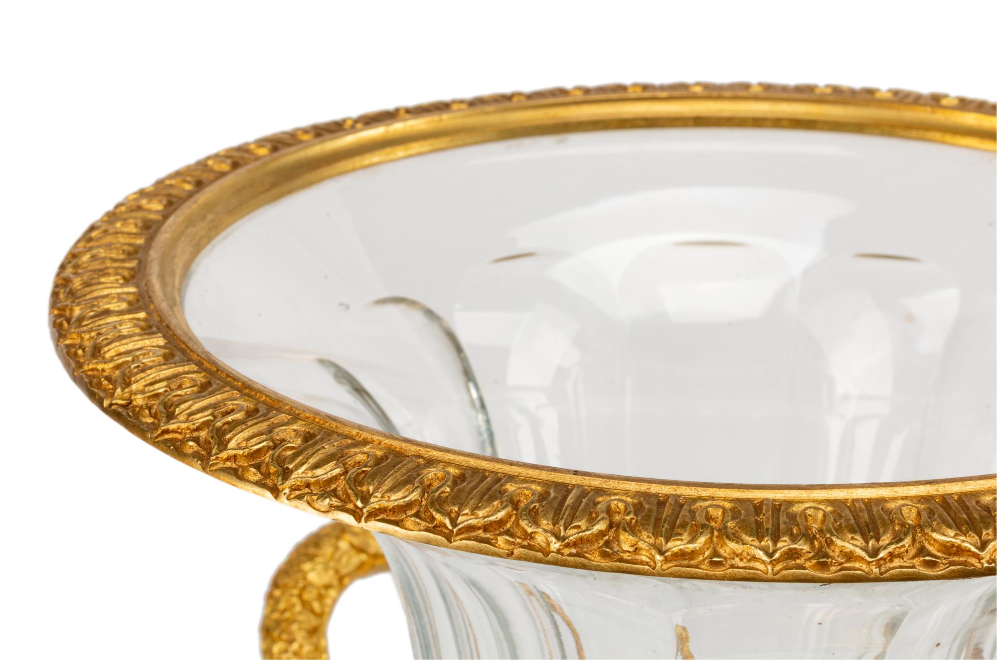 A Pair of Gilt Metal Mounted Cut Glass and Malachite Urns