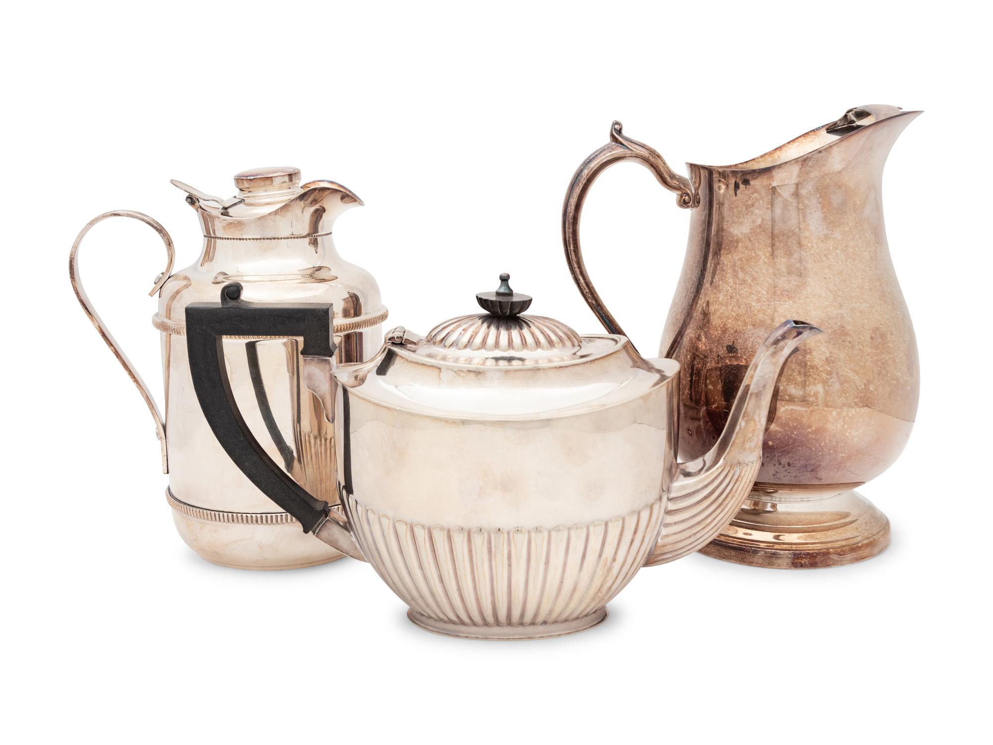 [APPROVED FOR DONATION] A Silver-Plate Pitcher, Teapot and Thermal Carafe