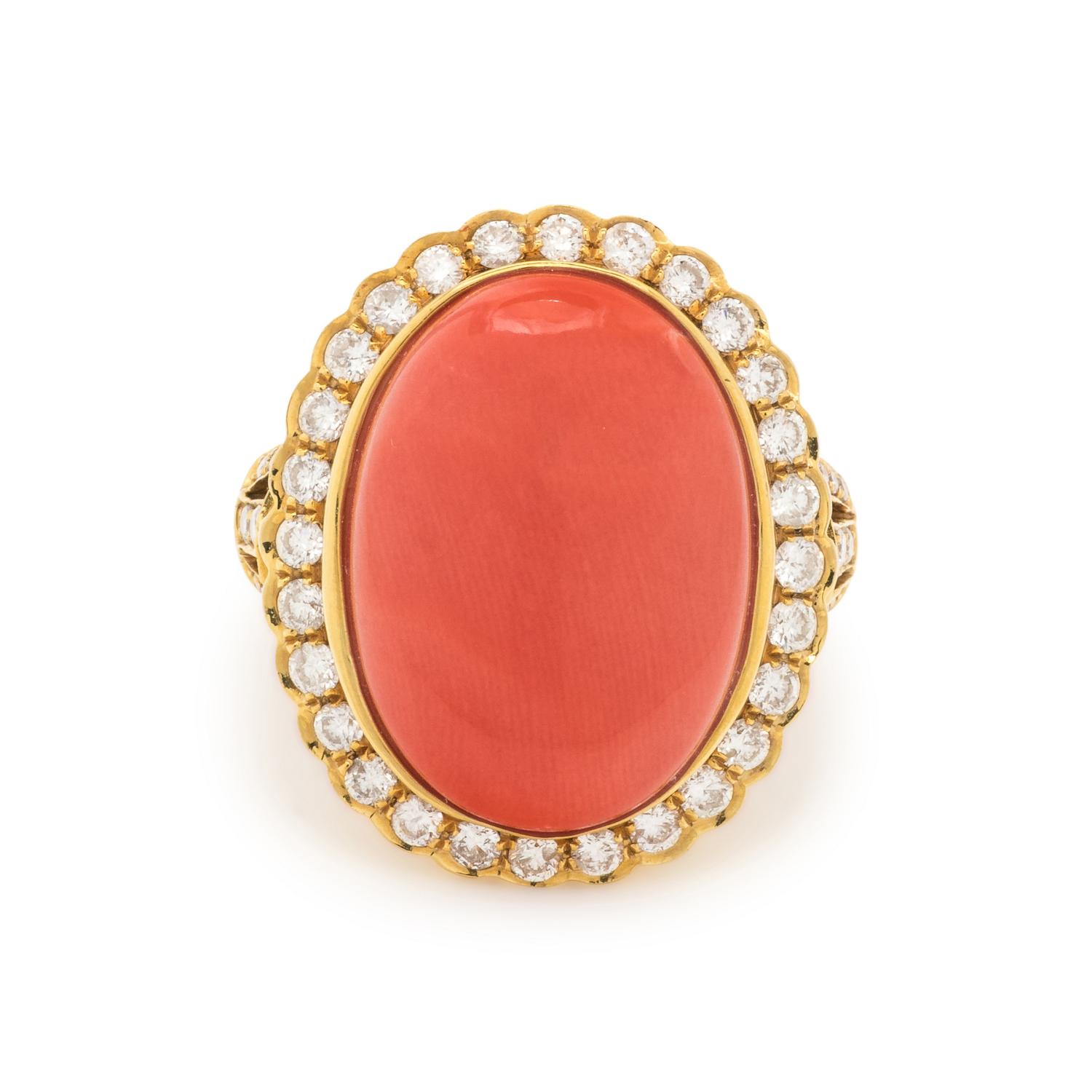 CORAL AND DIAMOND RING