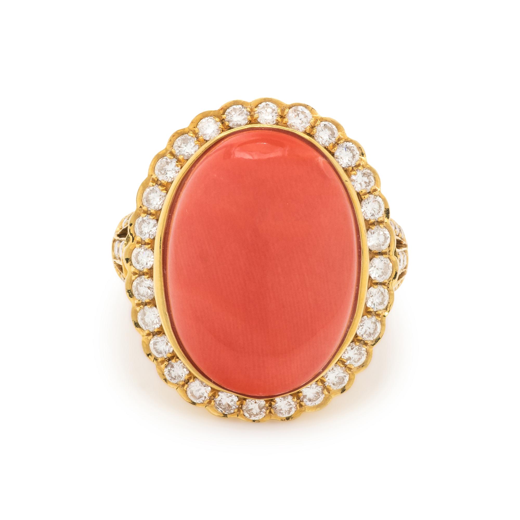 CORAL AND DIAMOND RING