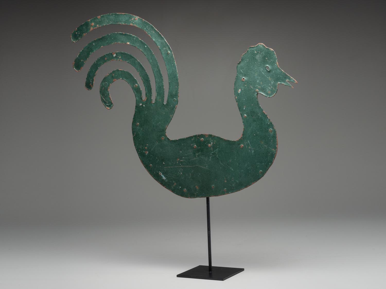 A Cut and Painted Sheet Metal Rooster Weathervane