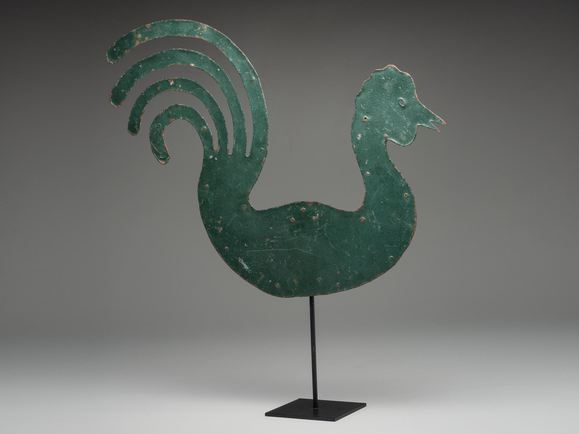 A Cut and Painted Sheet Metal Rooster Weathervane