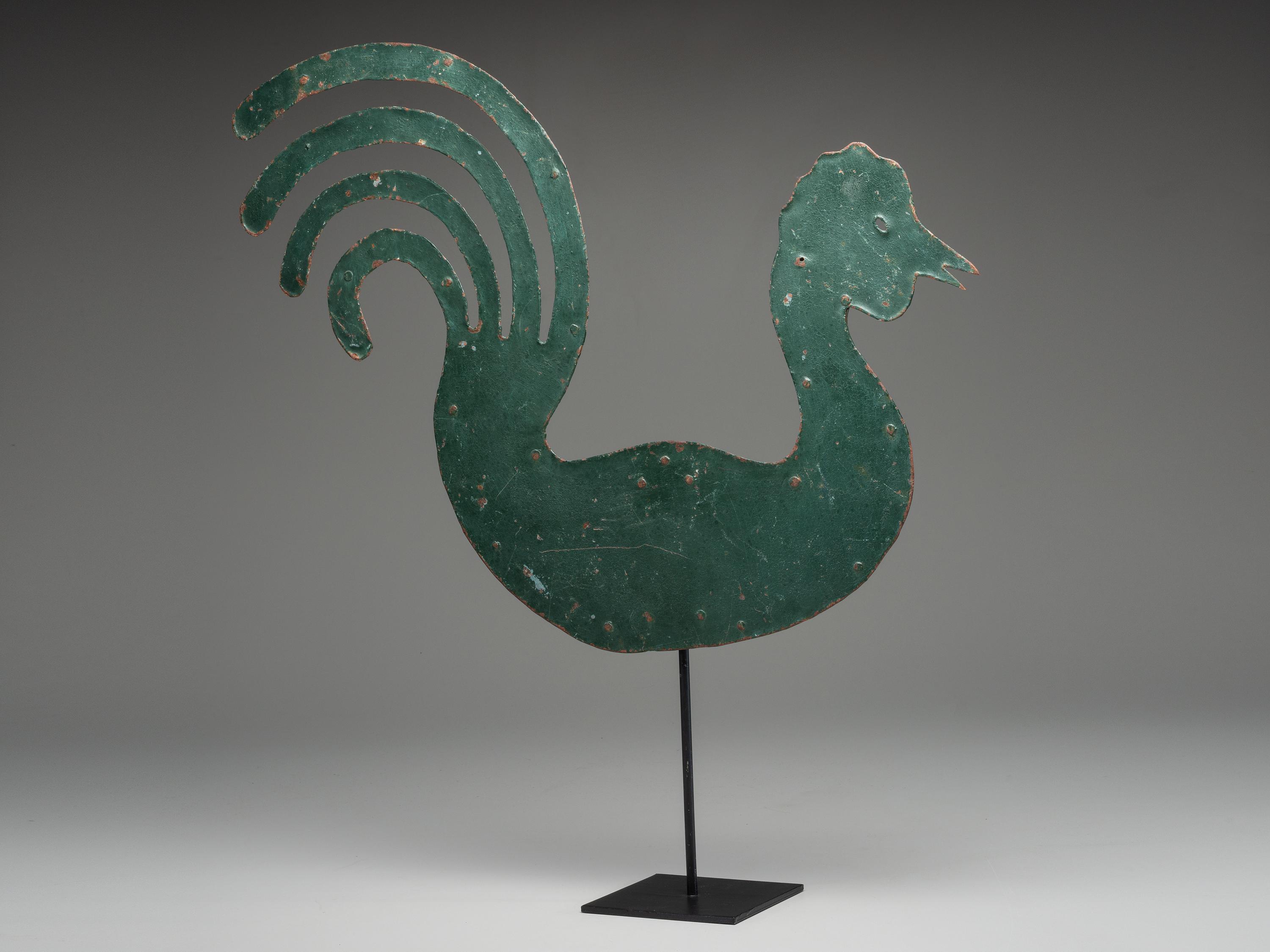 A Cut and Painted Sheet Metal Rooster Weathervane