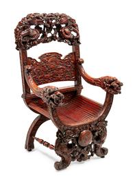 A Chinese Export Carved Hardwood Armchair