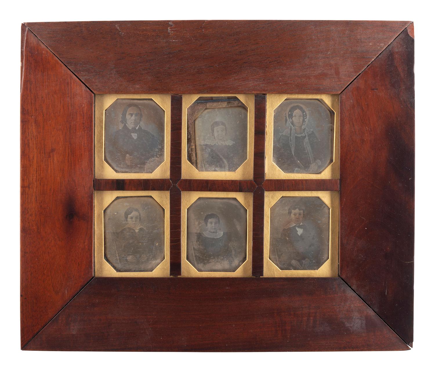 [EARLY PHOTOGRAPHY]. A group of 10 European daguerreotypes housed in wall frames, incl. family of 6 housed in wooden frame.