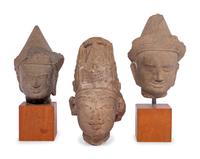Three Carved Stone Heads of Buddha