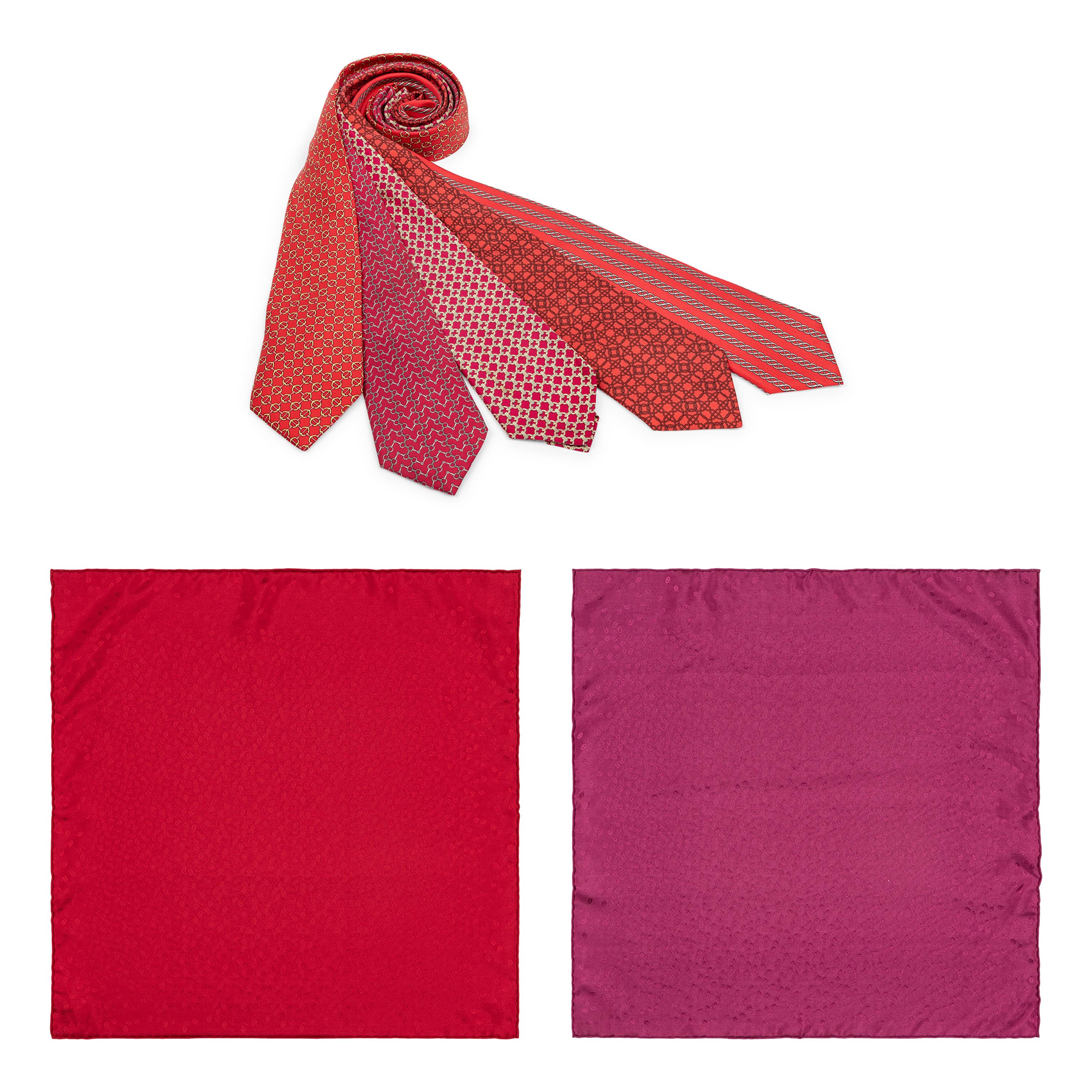 Hermès, Five Silk Neckties & Two Silk Pocket Squares
