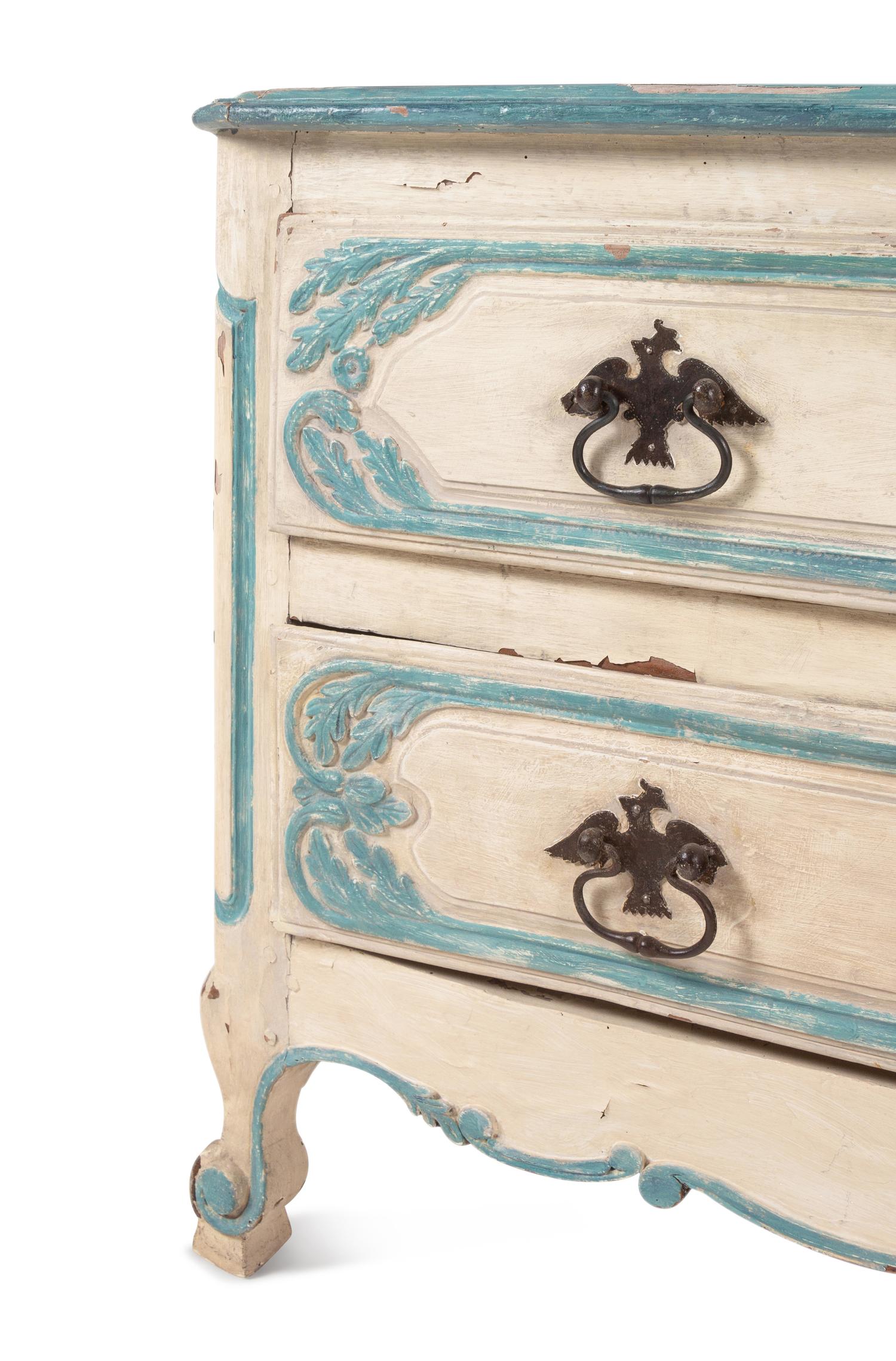 A Louis XV Provincial Blue and Cream-Painted Commode
