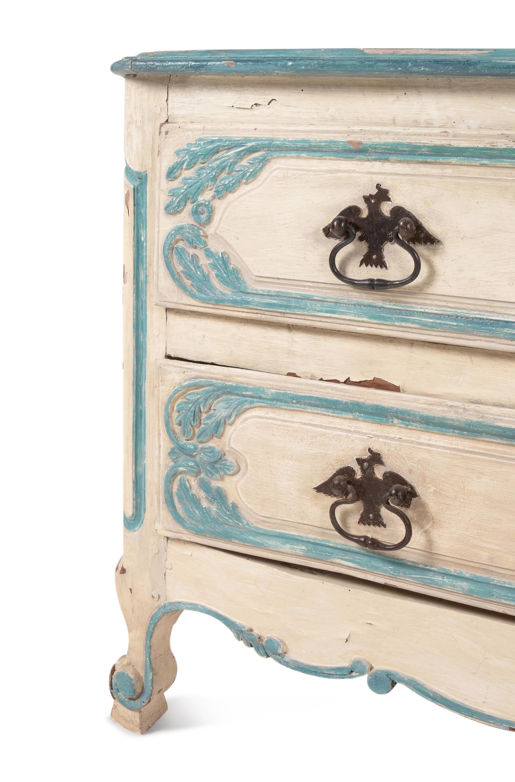 A Louis XV Provincial Blue and Cream-Painted Commode