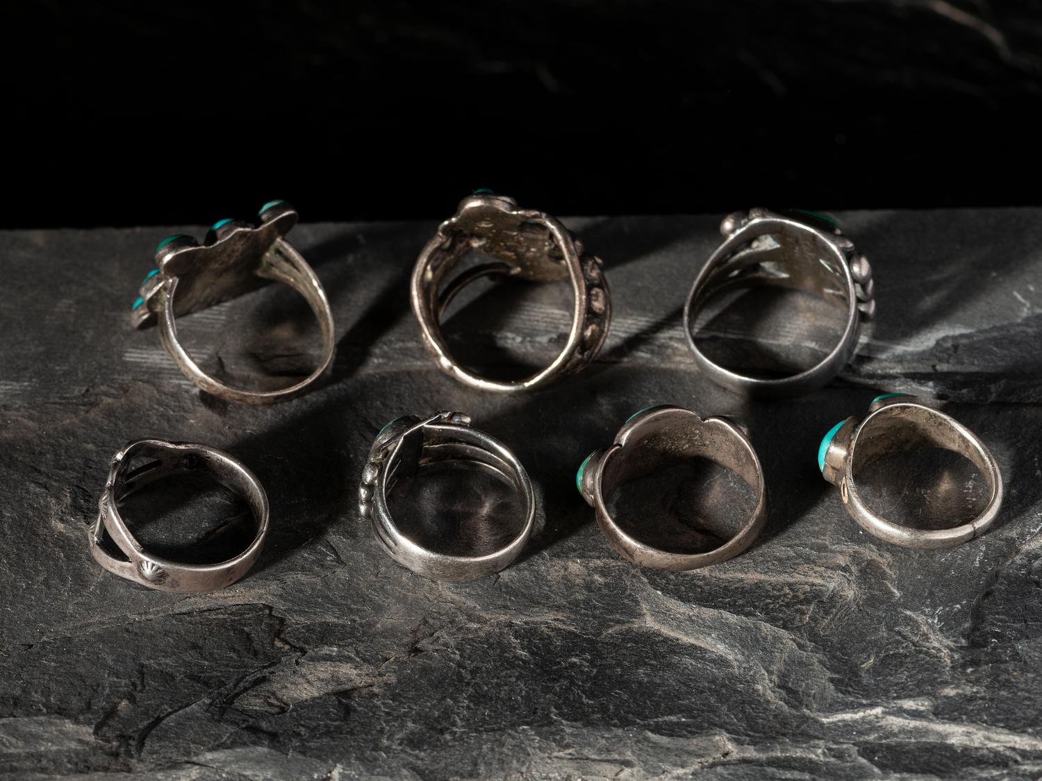 Group of Historic Navajo Silver and Turquoise Rings
