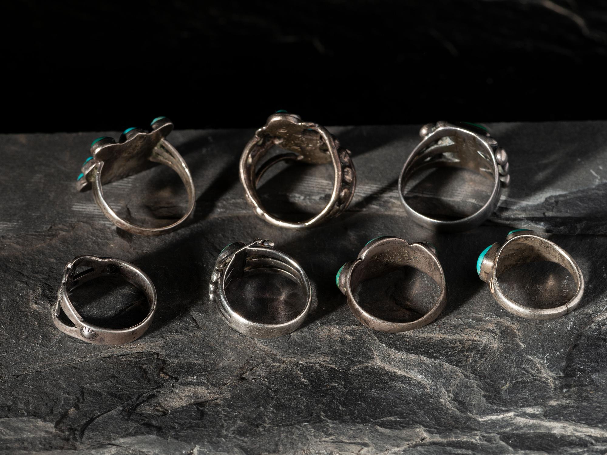 Group of Historic Navajo Silver and Turquoise Rings