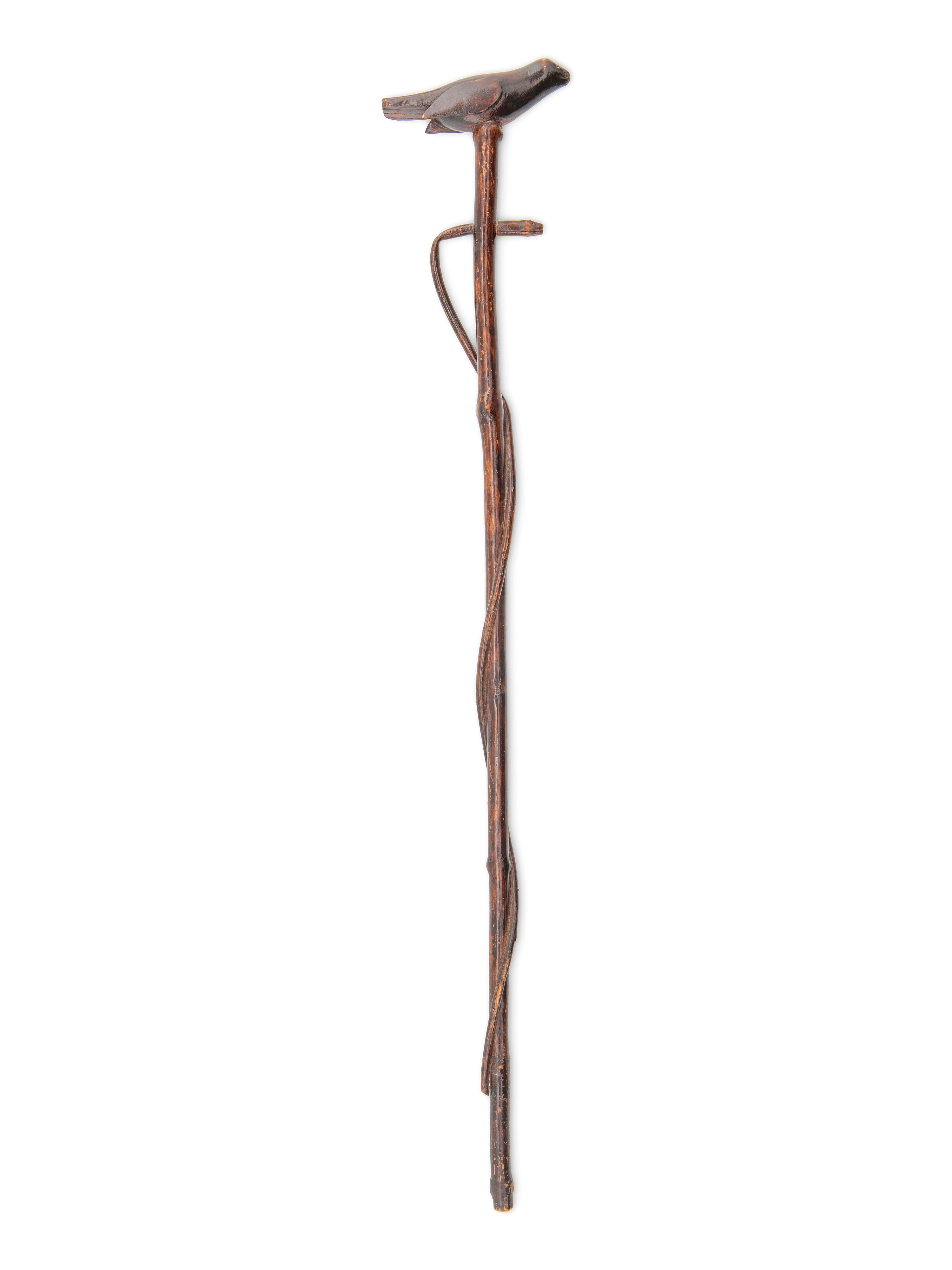 A Folk Art Carved Wood Bird and Serpent Cane