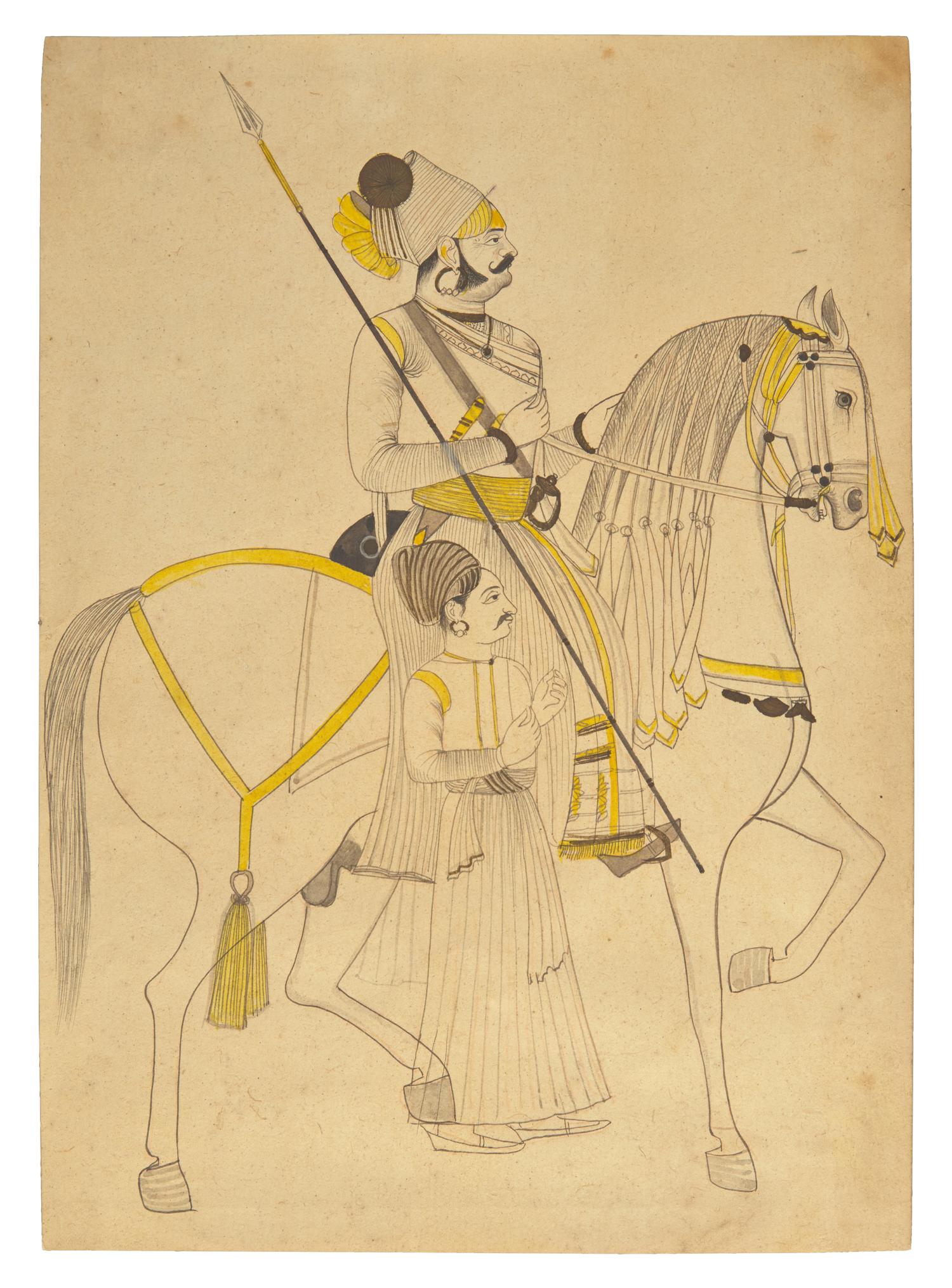 A Fine Profile Line Drawing of Raj Shri Fakirdas Jodhsinghot, Marwa, Rajasthan, India, 20th Century