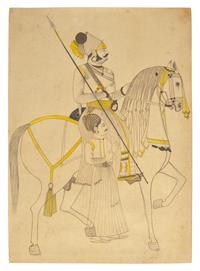 A Fine Profile Line Drawing of Raj Shri Fakirdas Jodhsinghot, Marwa, Rajasthan, India, 20th Century