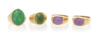 A Collection of Yellow Gold, Jadeite Jade and Nephrite Rings, 26.40 dwts.