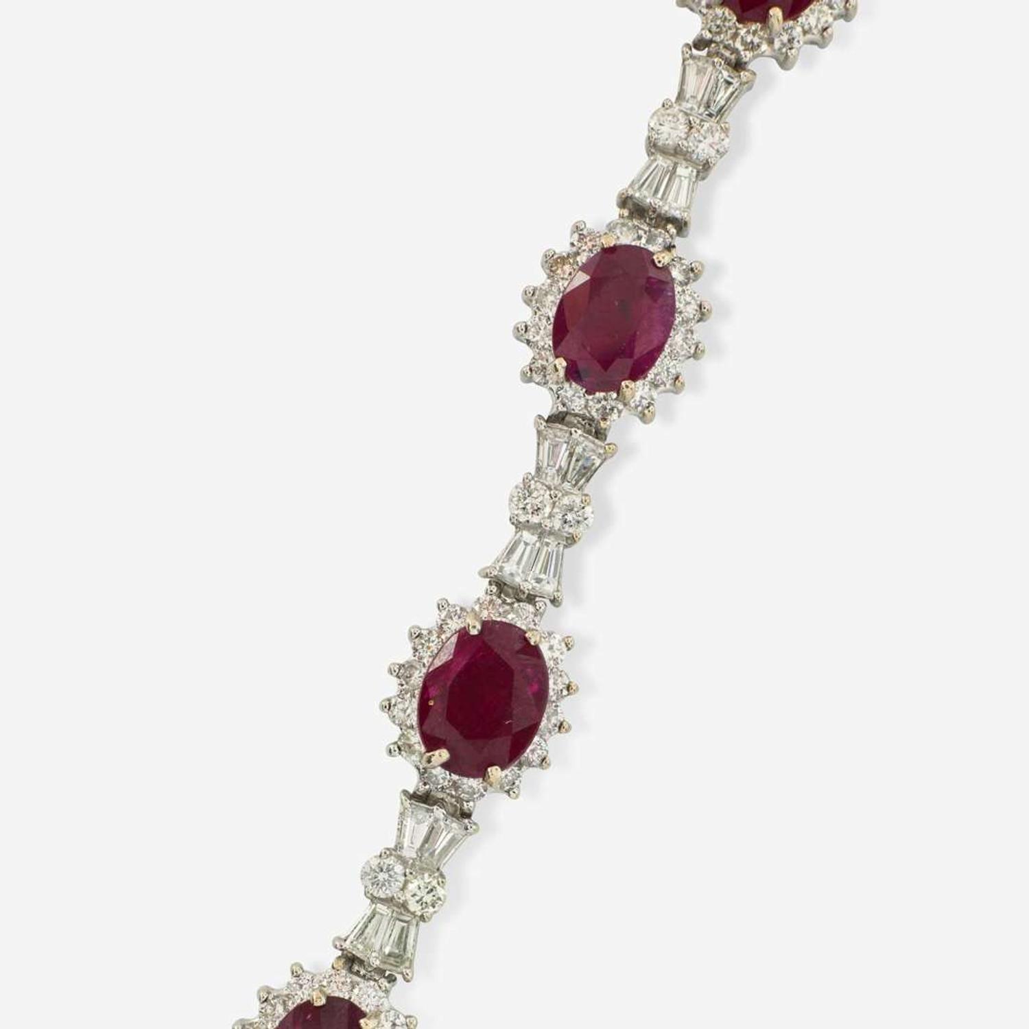 A 14K White Gold, Diamond, and Ruby Bracelet