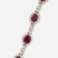 A 14K White Gold, Diamond, and Ruby Bracelet