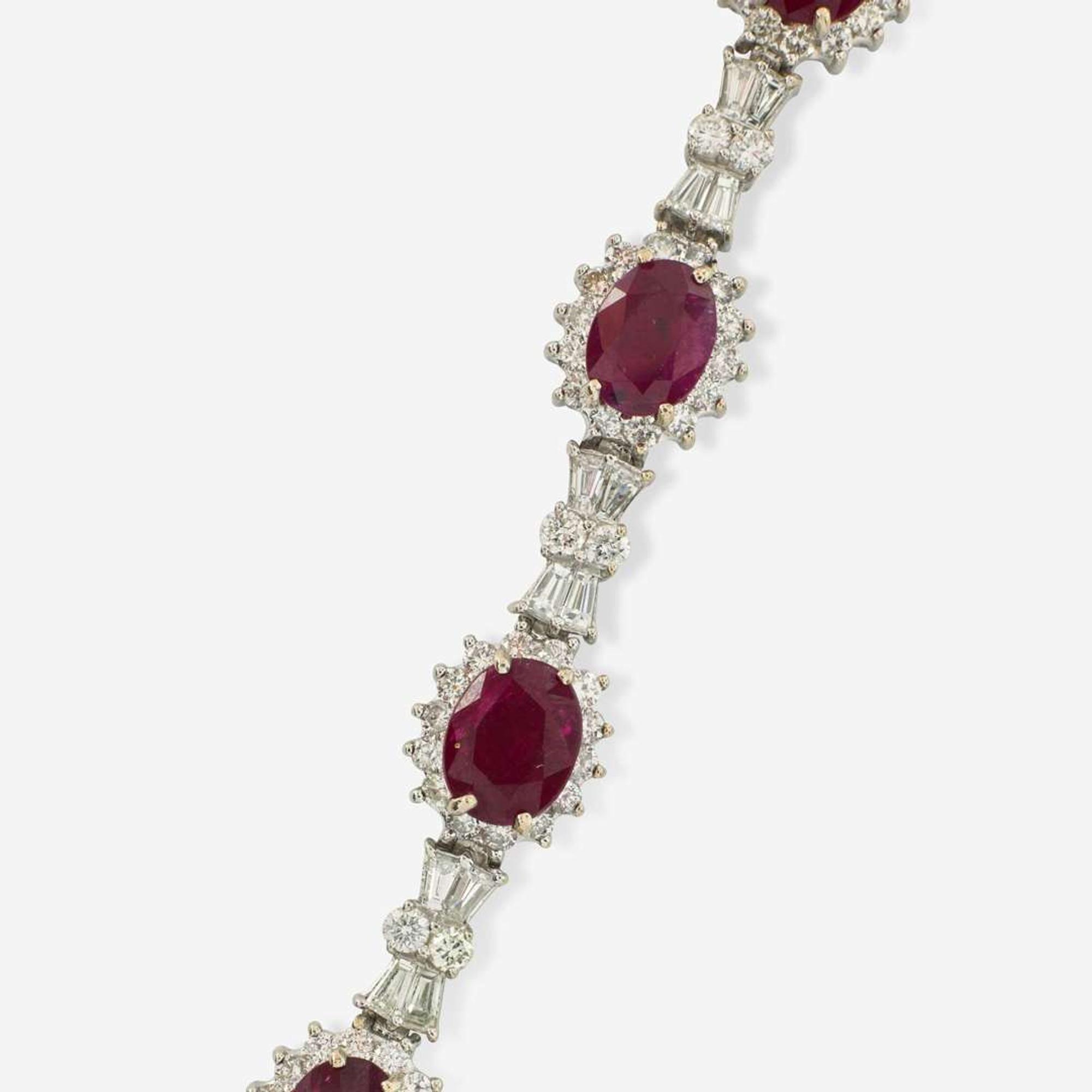 A 14K White Gold, Diamond, and Ruby Bracelet