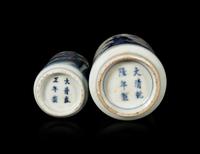 Two Underglaze Blue and Red Snuff Bottles