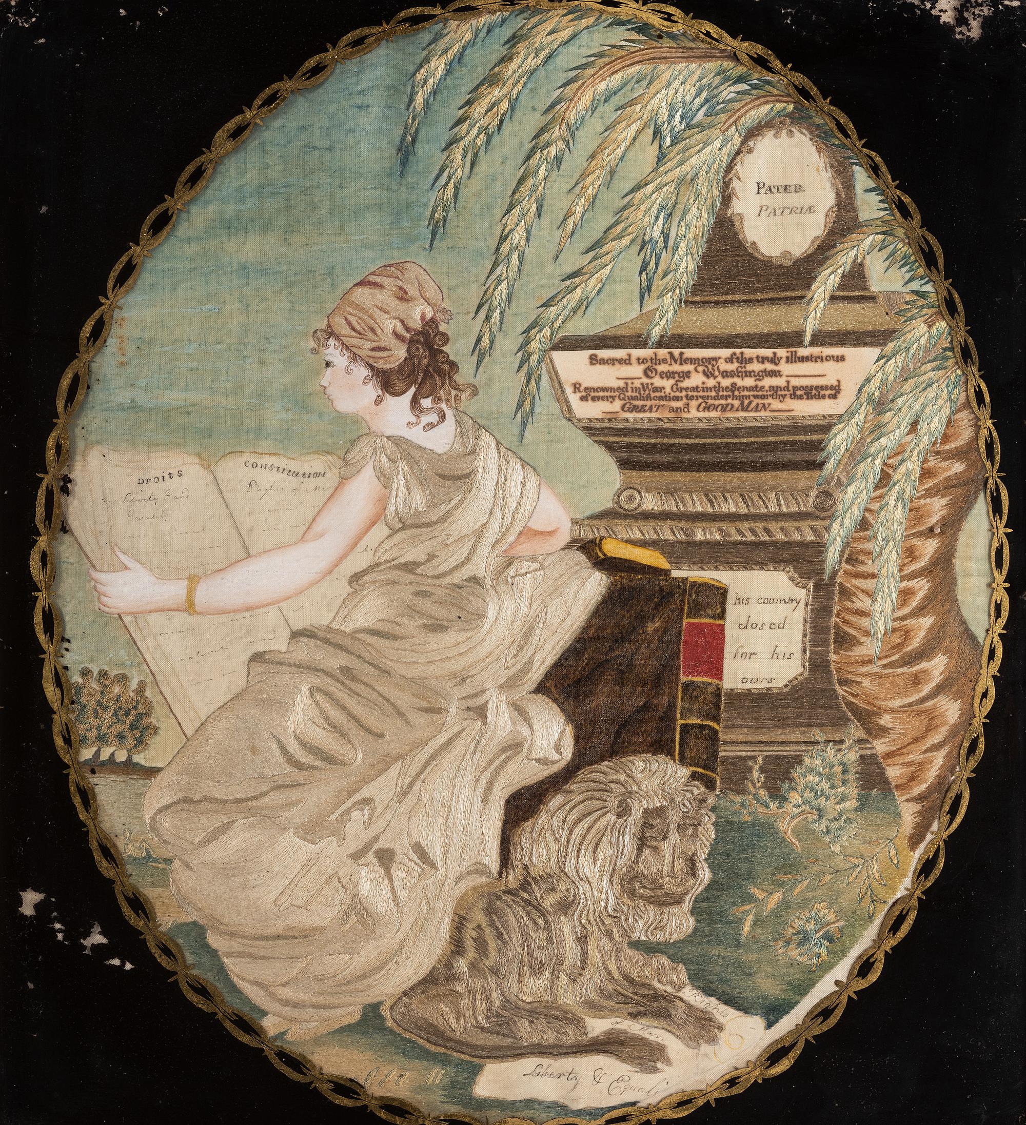 A Schoolgirl's Silkwork Embroidered Picture of 'The Emblem of America,' Wrought by Elisabeth Miltimore