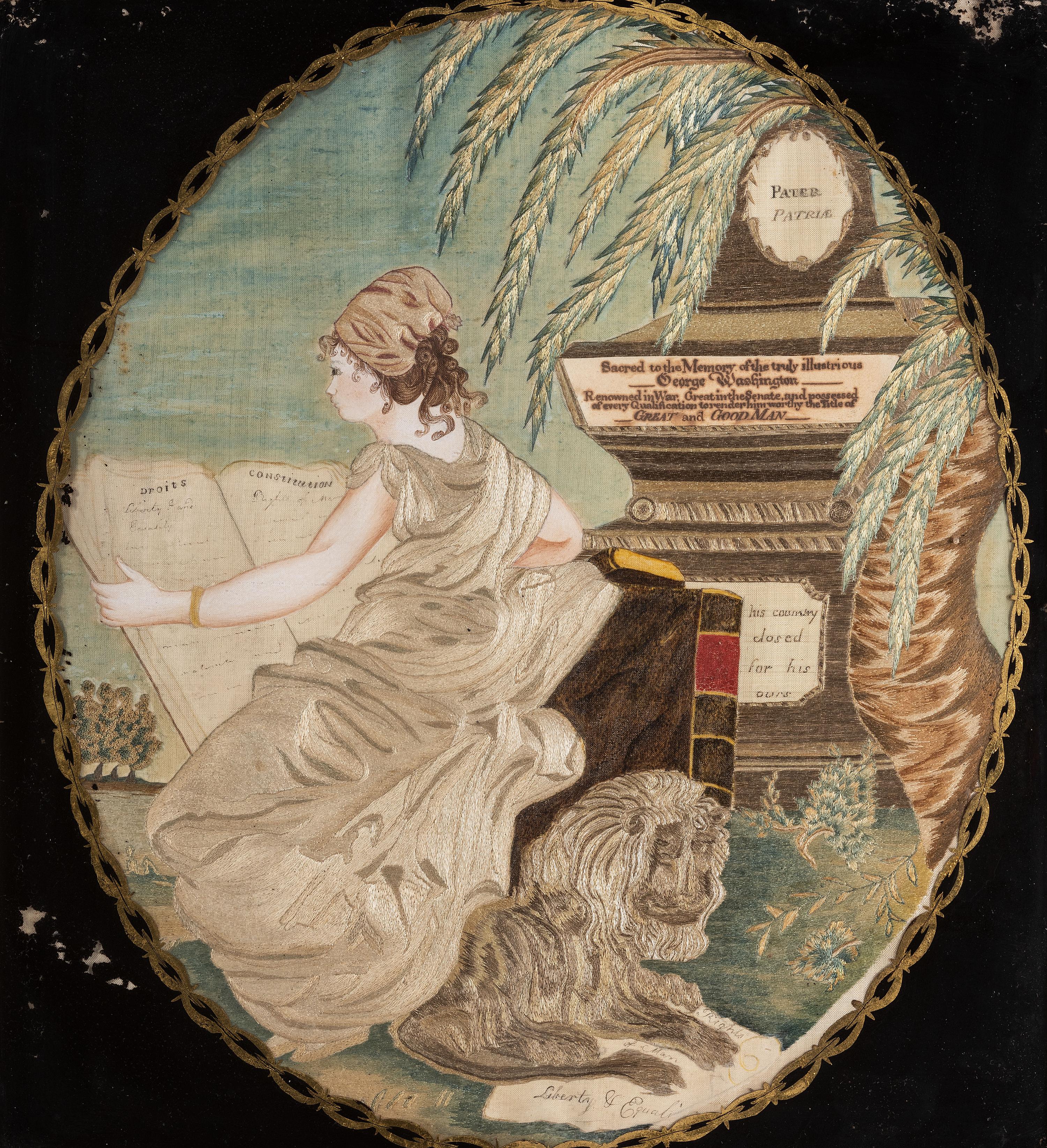 A Schoolgirl's Silkwork Embroidered Picture of 'The Emblem of America,' Wrought by Elisabeth Miltimore