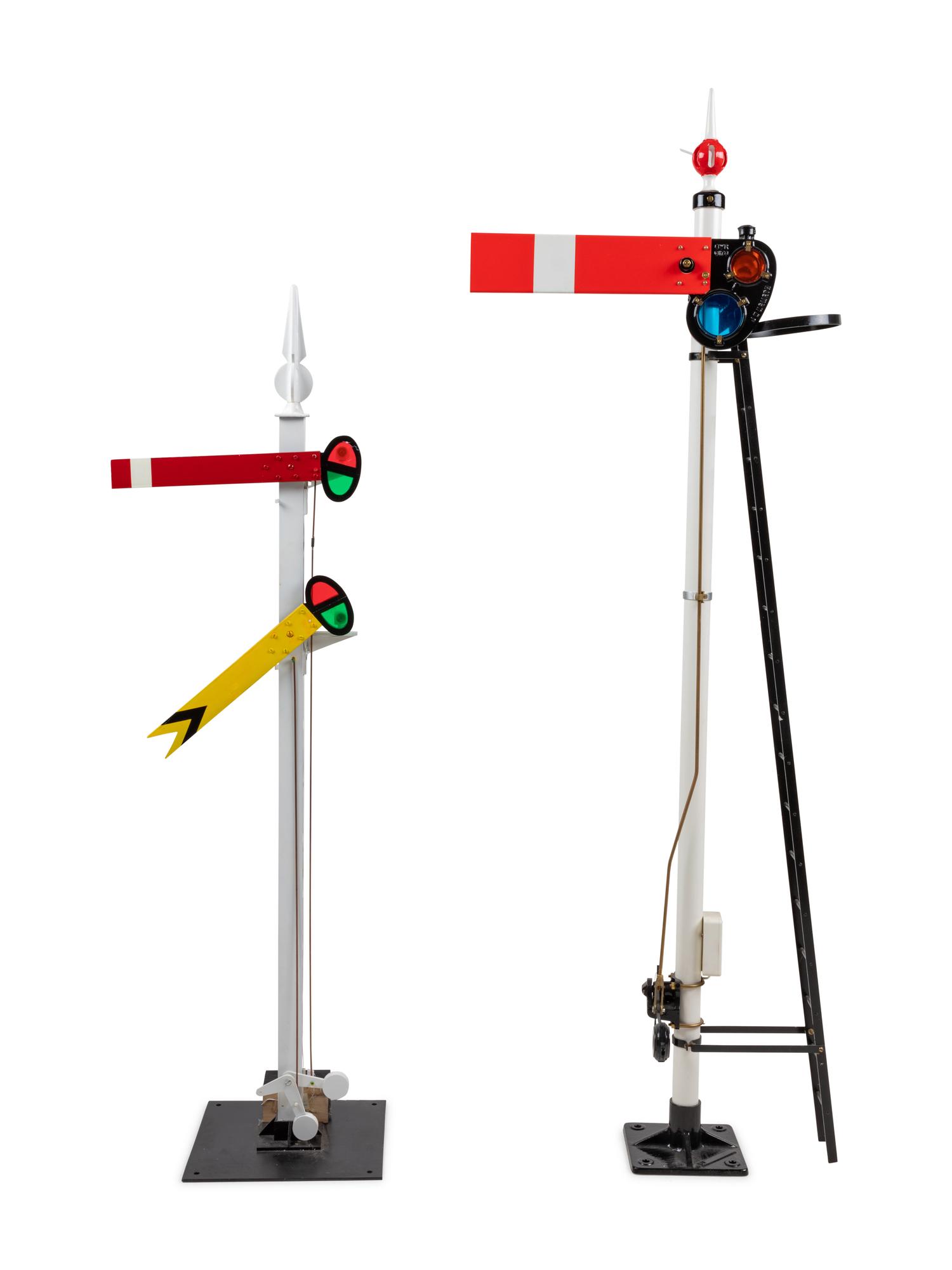 Two Painted Metal Garden Railroad Signal Switches