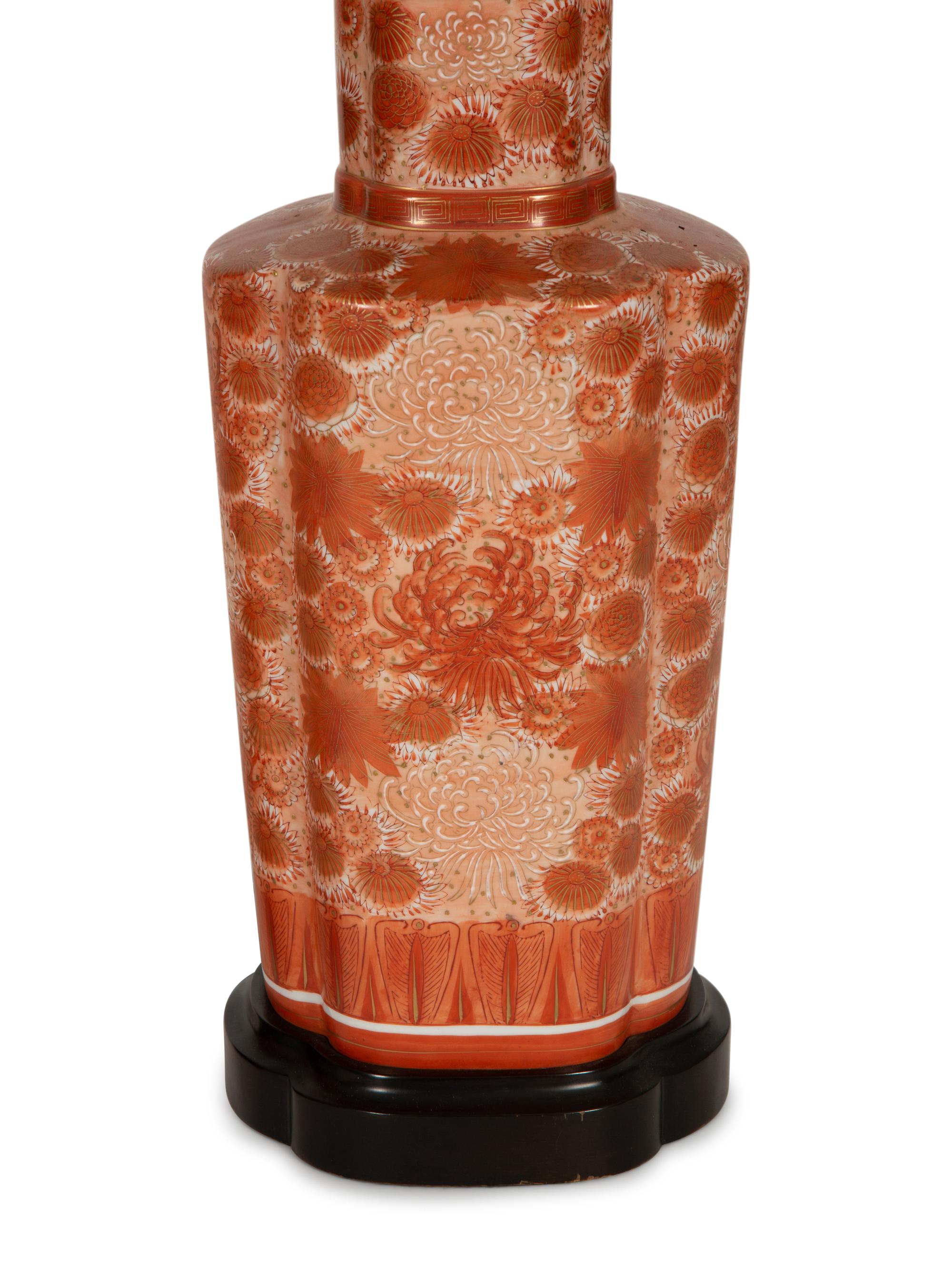 A Pair of Kutani Porcelain Vases Mounted as Lamps