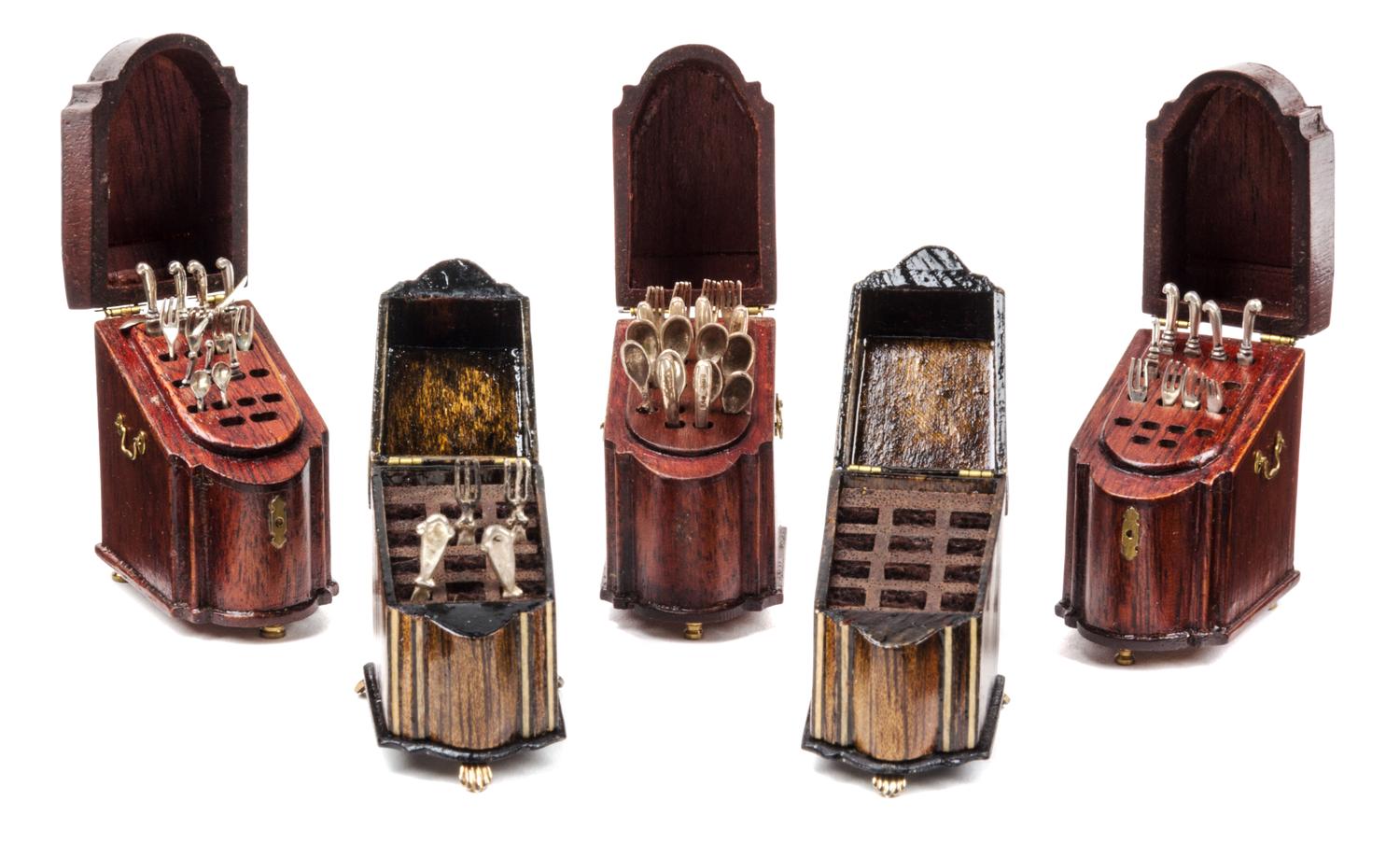 A Group of Five Cutlery Boxes, Dennis Jenvey and Robert Callahan, comprising three examples by Dennis Jenvey and two inlaid examples by