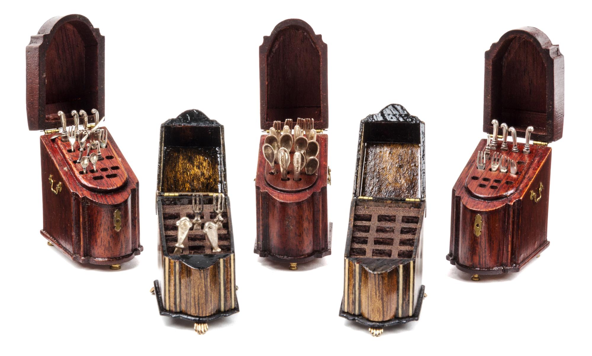 A Group of Five Cutlery Boxes, Dennis Jenvey and Robert Callahan, comprising three examples by Dennis Jenvey and two inlaid examples by