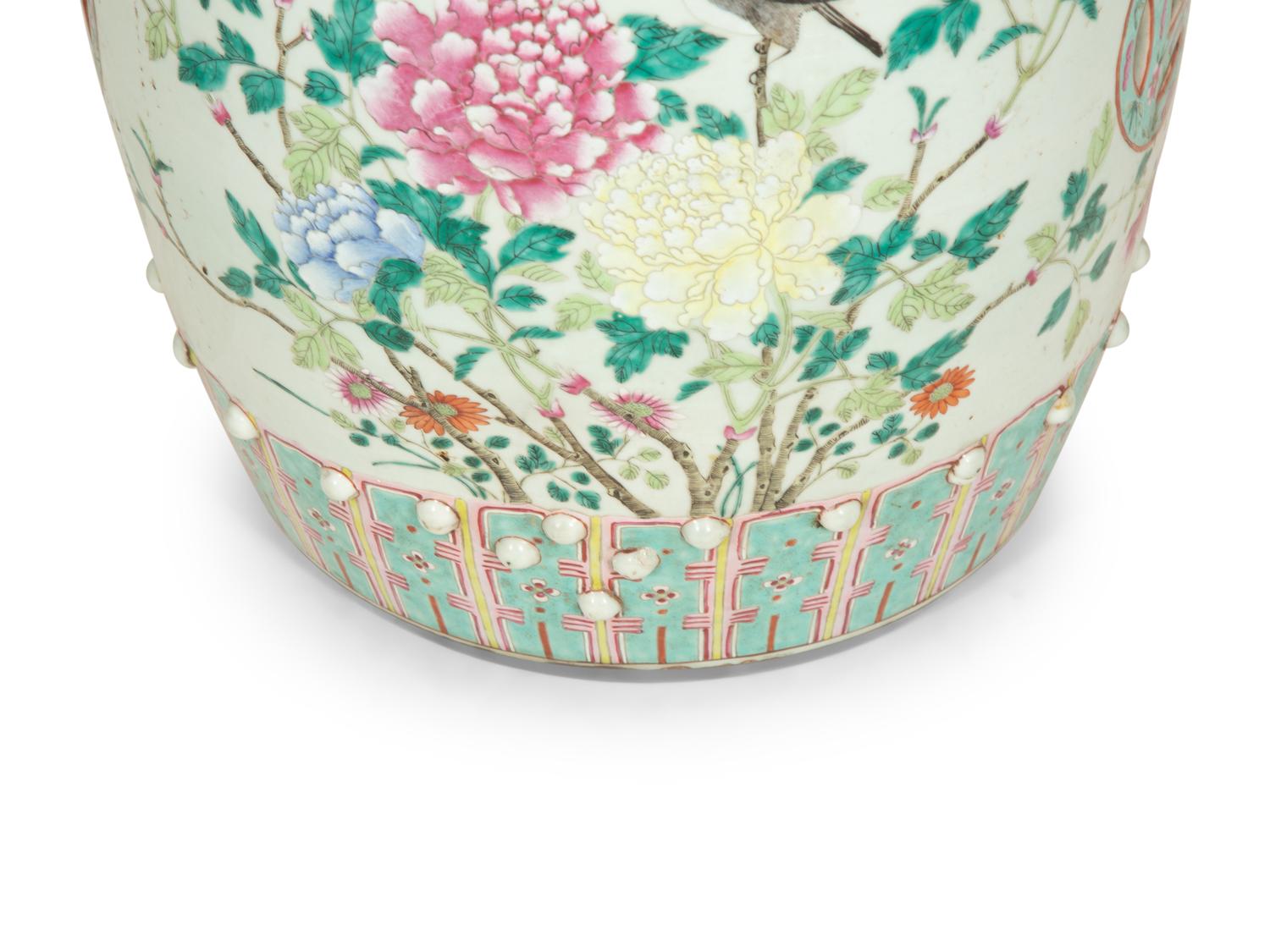 A Pair of Chinese Famille Verte Porcelain Garden Seats