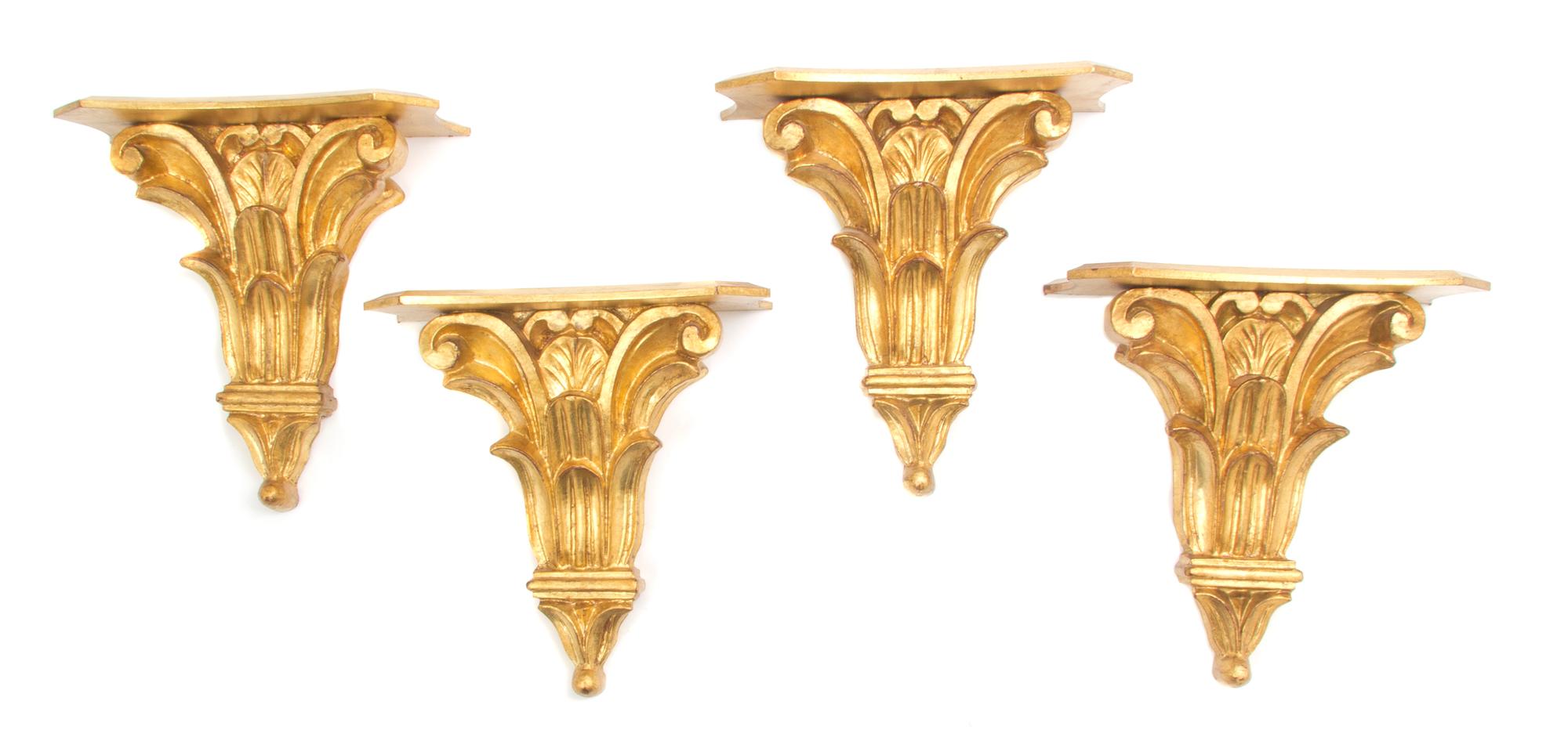 A Set of Four Italian Giltwood Brackets, Height 10 inches.