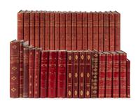 [FINE BINDINGS]. A group of 37 volumes in fine full, half or quarter leather bindings, including works relating to literature, travel, French history, and religion.
