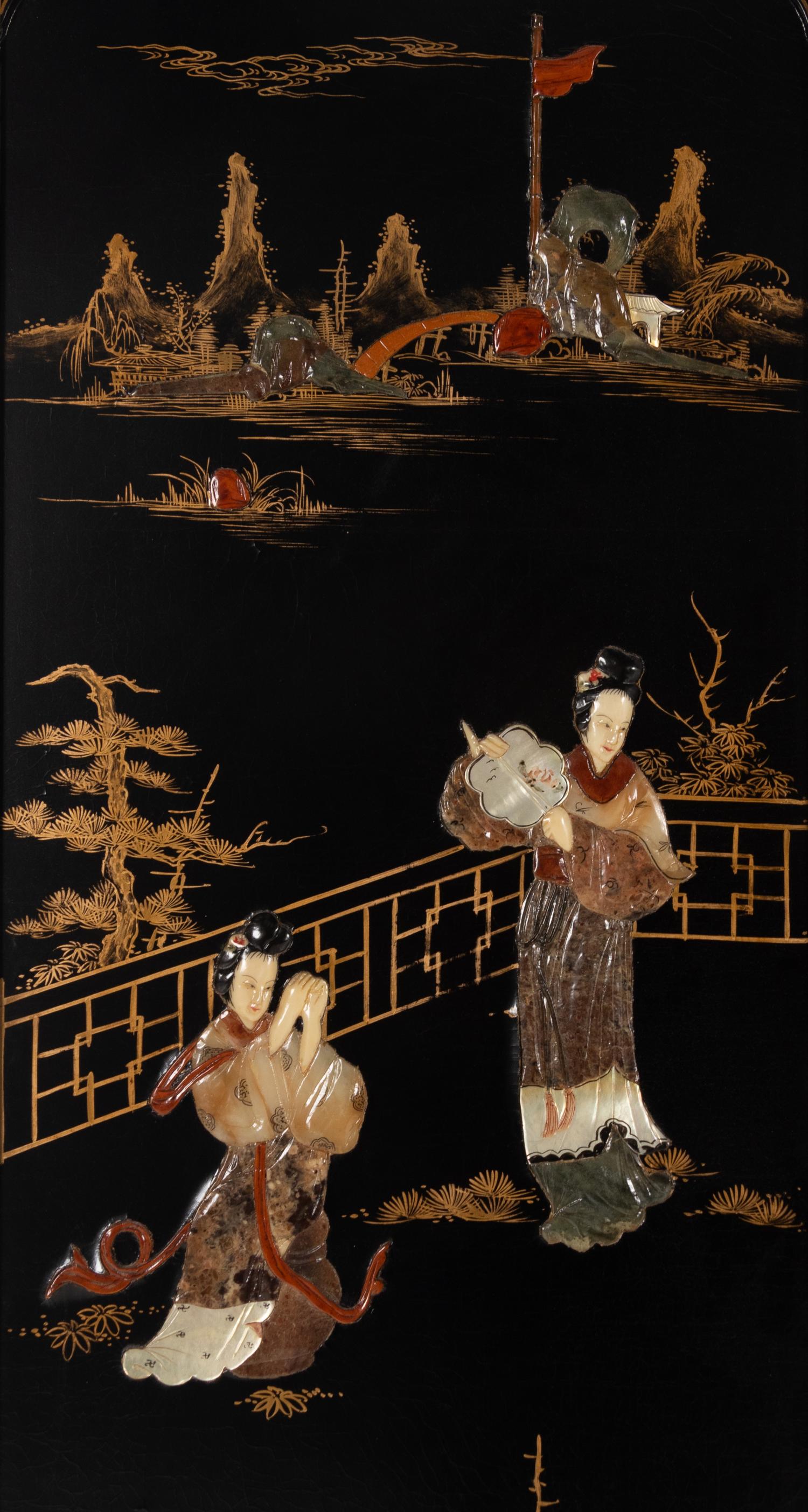 Four Chinese Export Hardstone-Inlaid Screen Panels