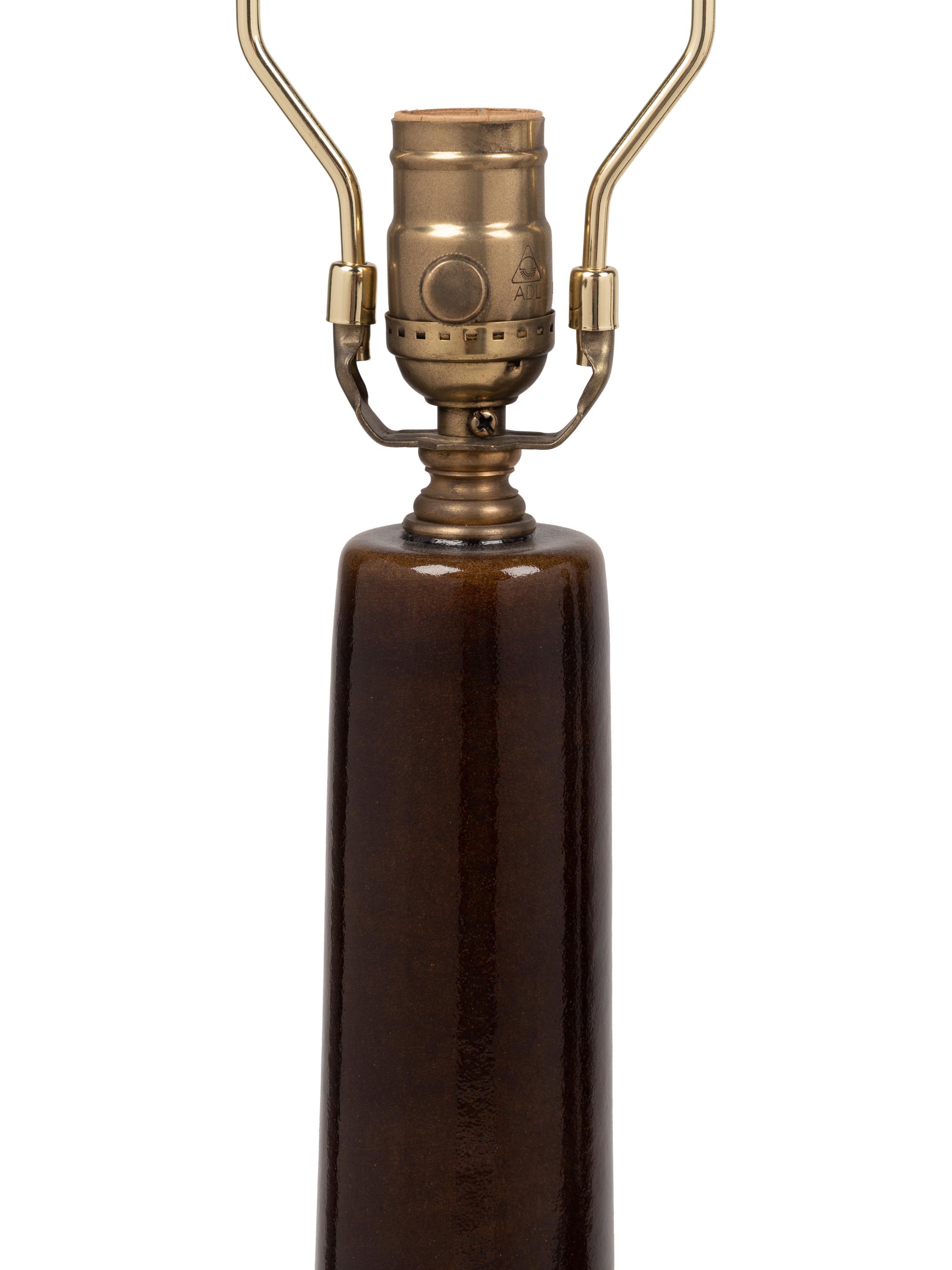 A Pair of Brown Glazed Stoneware Lamps