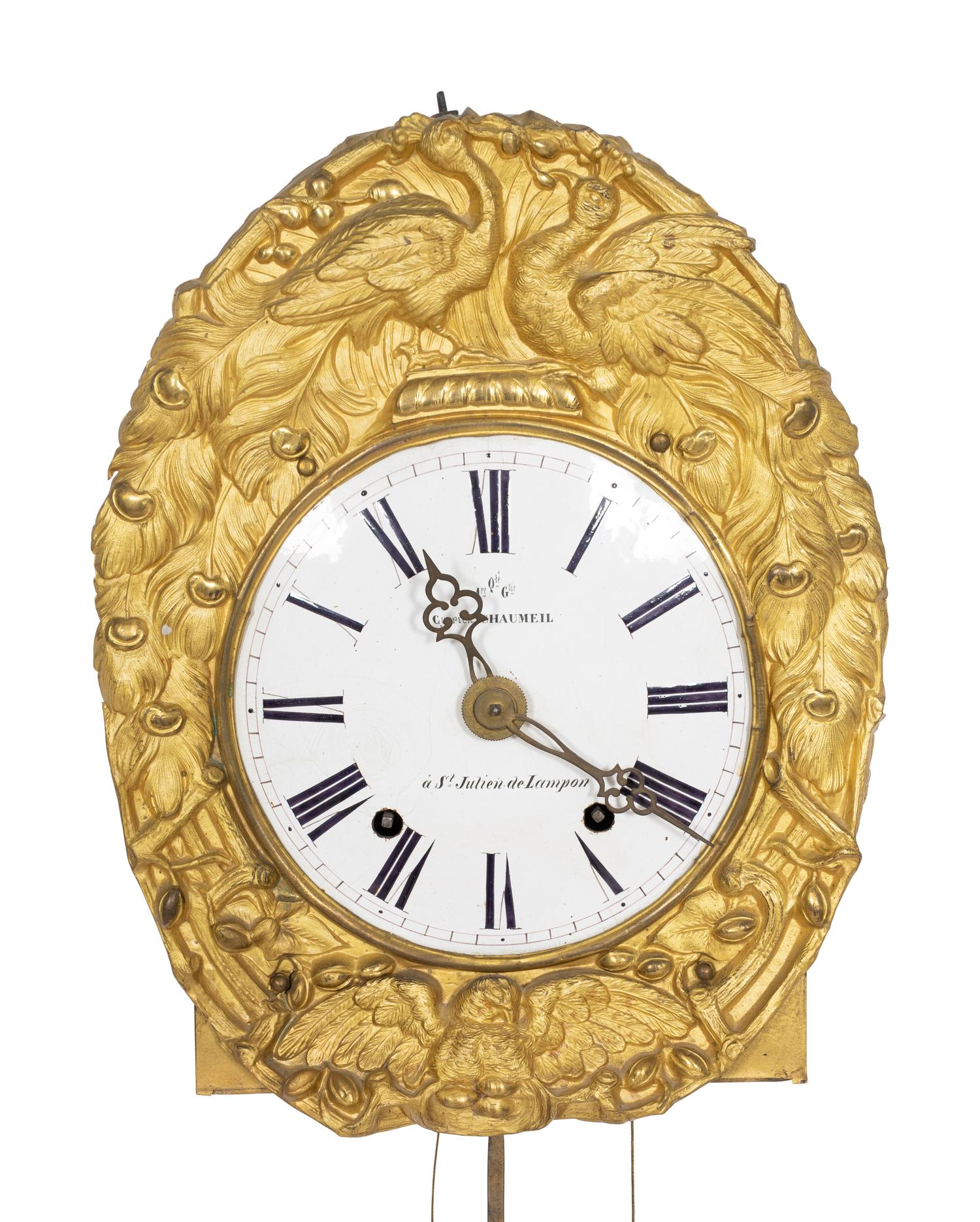 A French Repoussed Brass Comtoise Wall Clock