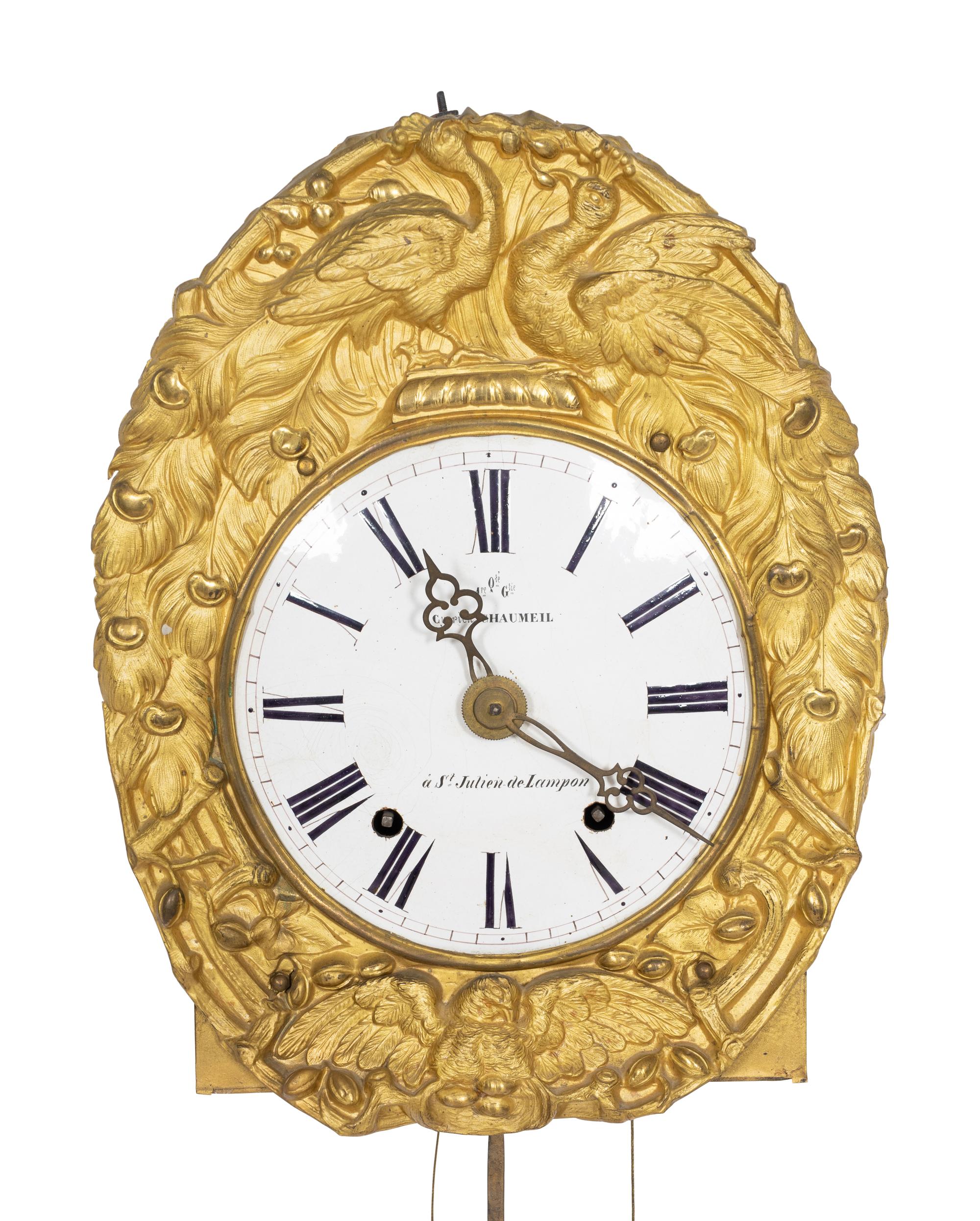 A French Repoussed Brass Comtoise Wall Clock