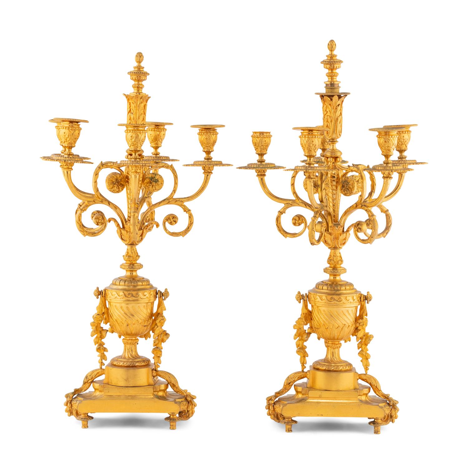 A Pair of French Gilt Bronze Candelabra