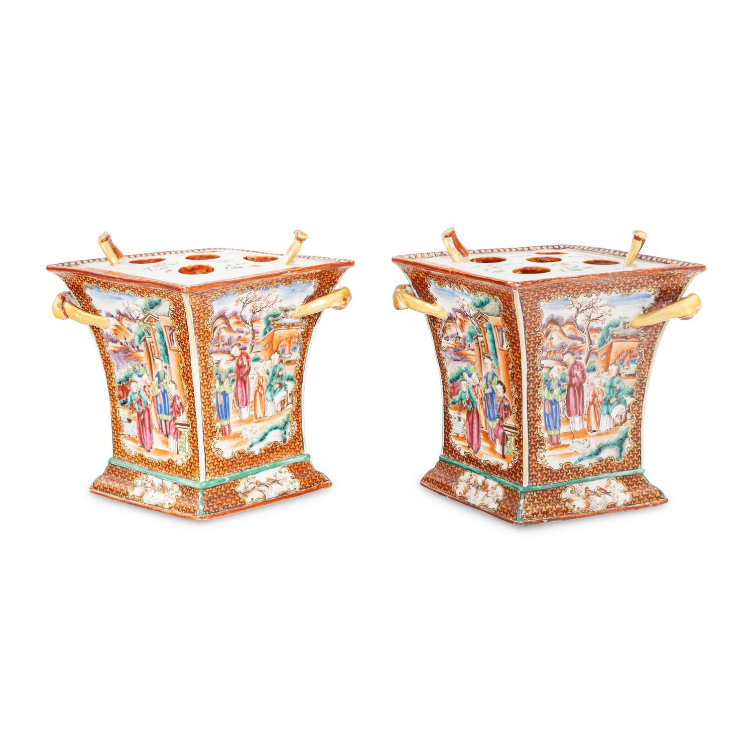 A Pair of Chinese Export Porcelain Bough Pots